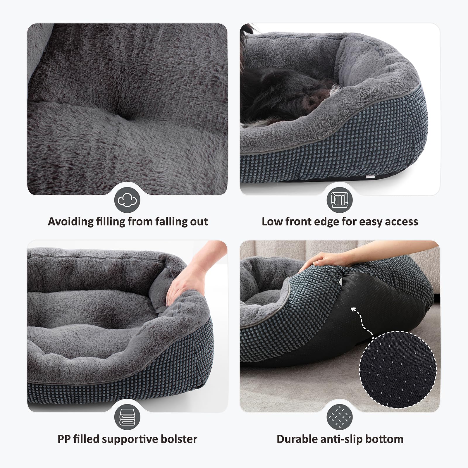 Invenho Dog Bed Medium Size, Orthopedic Warming Soft Calming Sleeping Puppy Bed Durable Pet Bed With Anti-Slip Bottom M(30''X24'