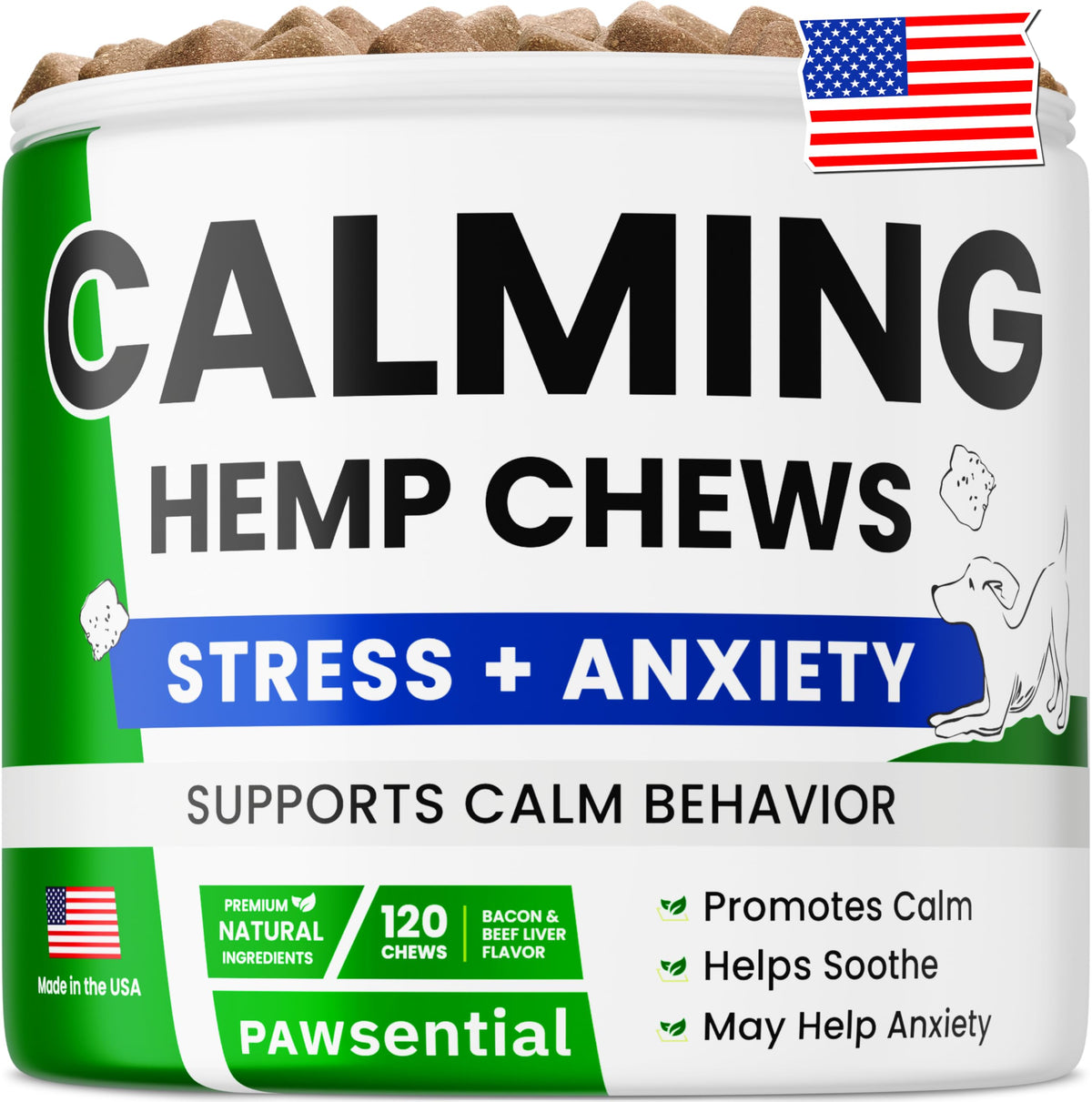 Advanced Hemp Calming Chews For Dogs - Dog Calming Chews - 120 Anxiety Relief Treats - Hemp Oil - Dog Calming Treats - Sleep Cal