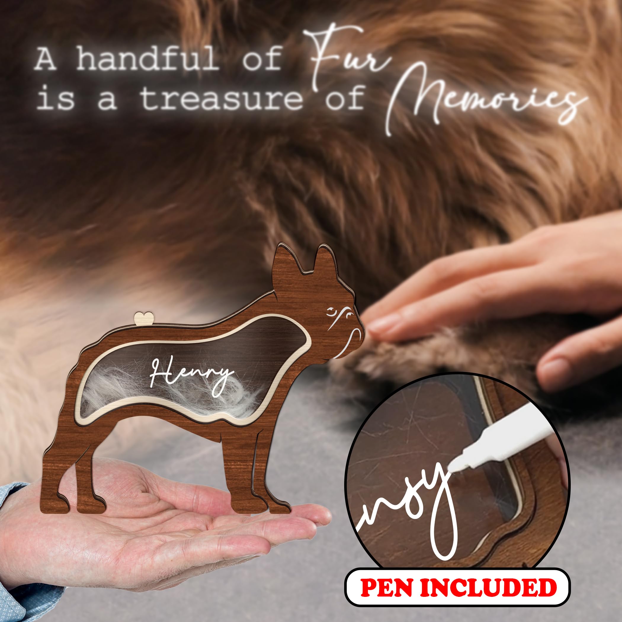French Bulldog Dog Hair Keepsake Box Wooden Pet Fur Gifts For Dog Cat Unique Dog Shape Standable Tabletop Decor Pet Dog Memorial