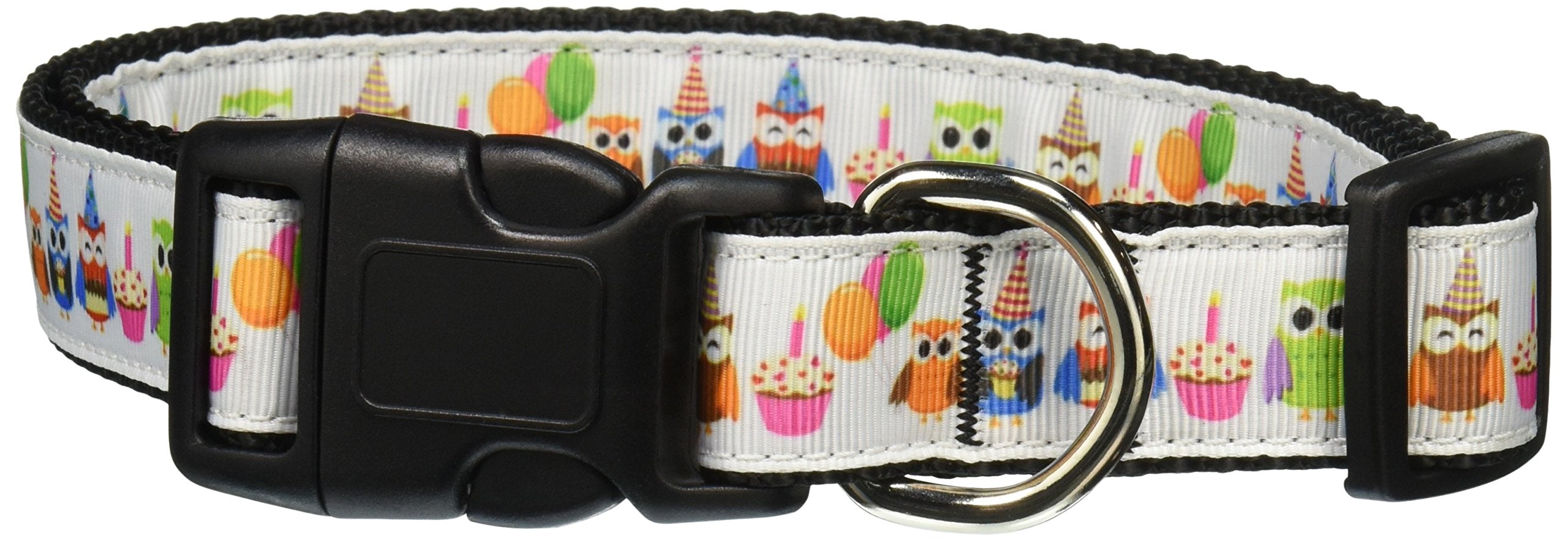 Mirage Pet Products Party Owls Nylon Ribbon Collar for Pets, Large
