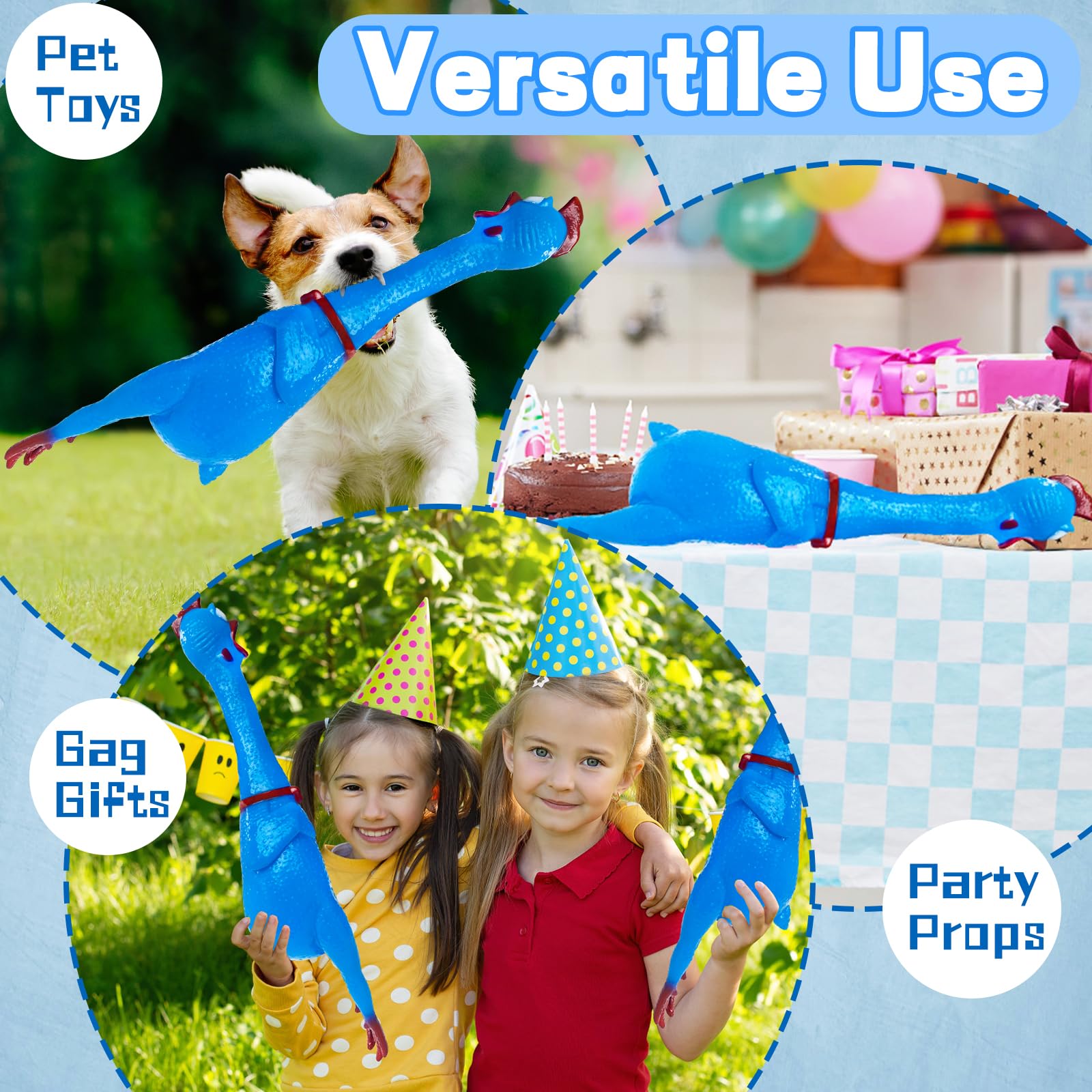 Xeehwb 22 Inch Crazy Huge Rubber Chicken,Blue Screaming Chicken Toys,Squeeze Squeaky Chicken Dog Toys,Rubber Chicken Noisemakers