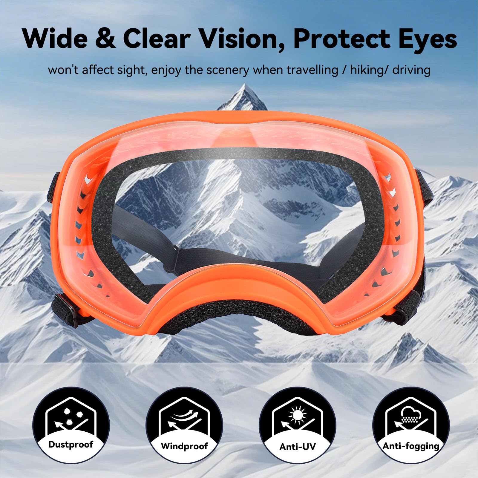 Billionchains Dog Sunglasses Uv Protection Clear Dog Goggles Windproof Glasses With Elastic Straps For Medium-Large Breed, Orang