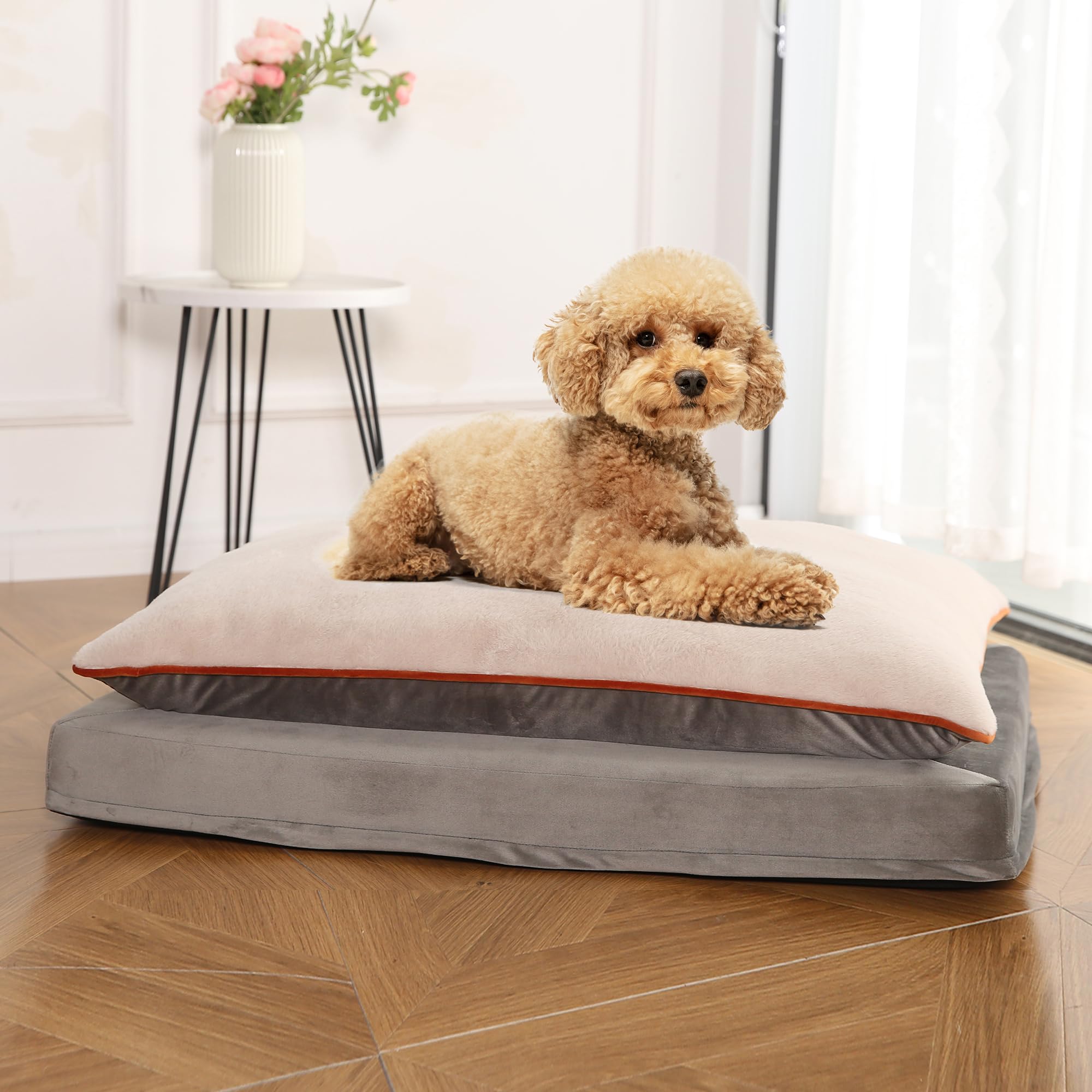 Amazon Basics Orthopedic Dog Bed Medium - Couch Style, Machine Washable, Non-Skid Removable Cover, 36'' X 27'' X 8'', Grey