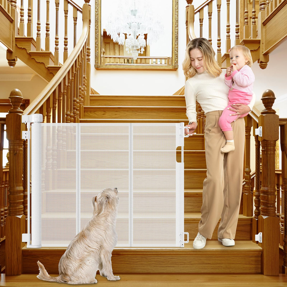 Reinforced Retractable Baby Gates for Stairs 55 Inch Reinforced Strip Baby Stair Gate Retractable Dog Gate for Stairs Retractabl
