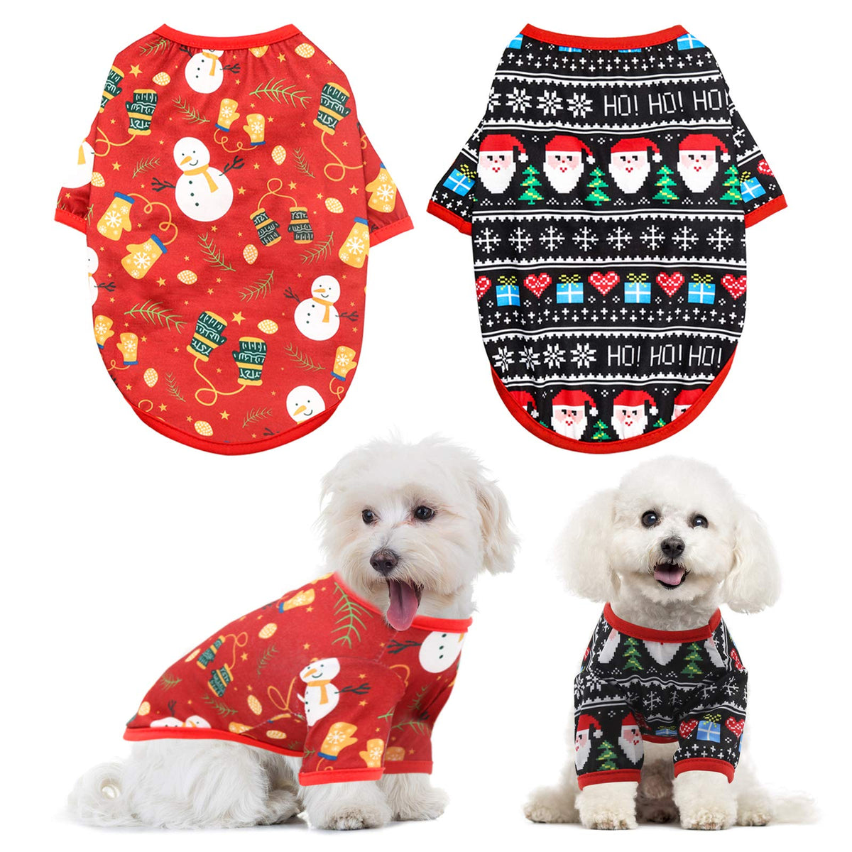 Hylyun Dog Christmas Shirt 2 Packs - Christmas Pet Shirt Soft Breathable Puppy Shirts Printed Pet Clothing For Small Dogs And Cats M