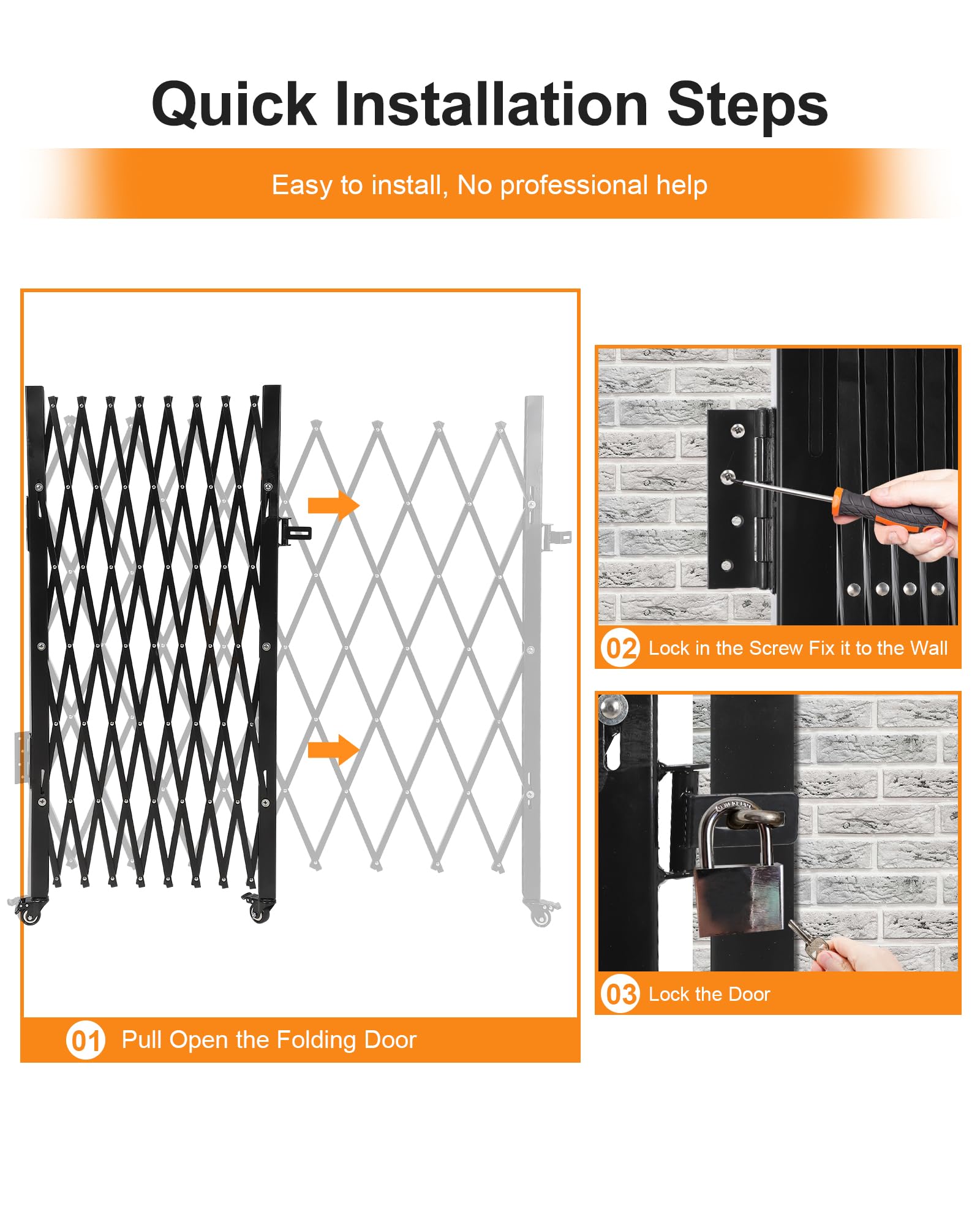 Single Foldable Security Gate 50 H x 75 W Aluminum Expandable Fence Portable Safety Barrier with Casters Retractable Driveway Ga