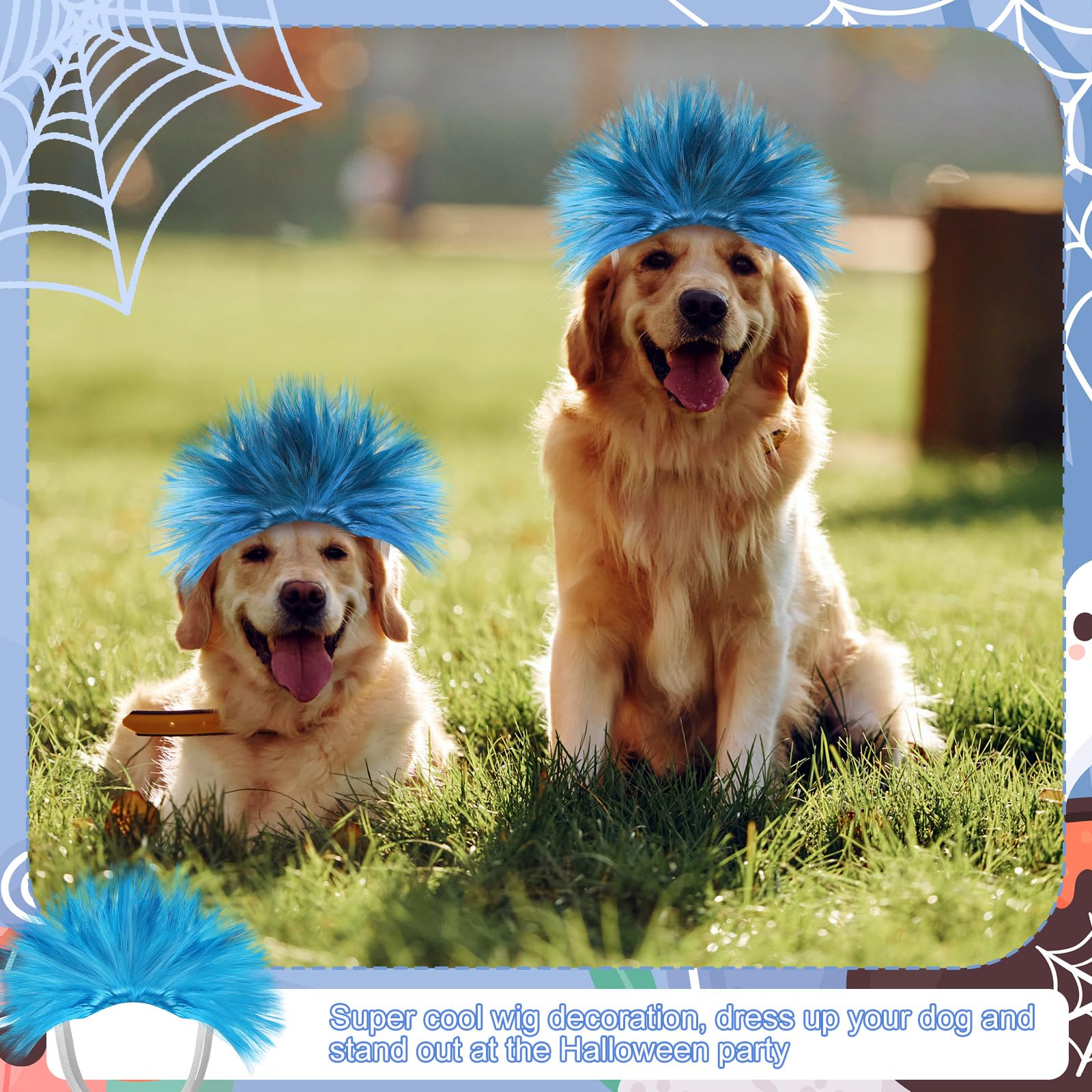 Huhumy 2 Pcs Funny Dog Cat Costume Wig Halloween Blue Short Pet Headwear Cosplay Accessories Cute Puppy Costume Wig for Small Me
