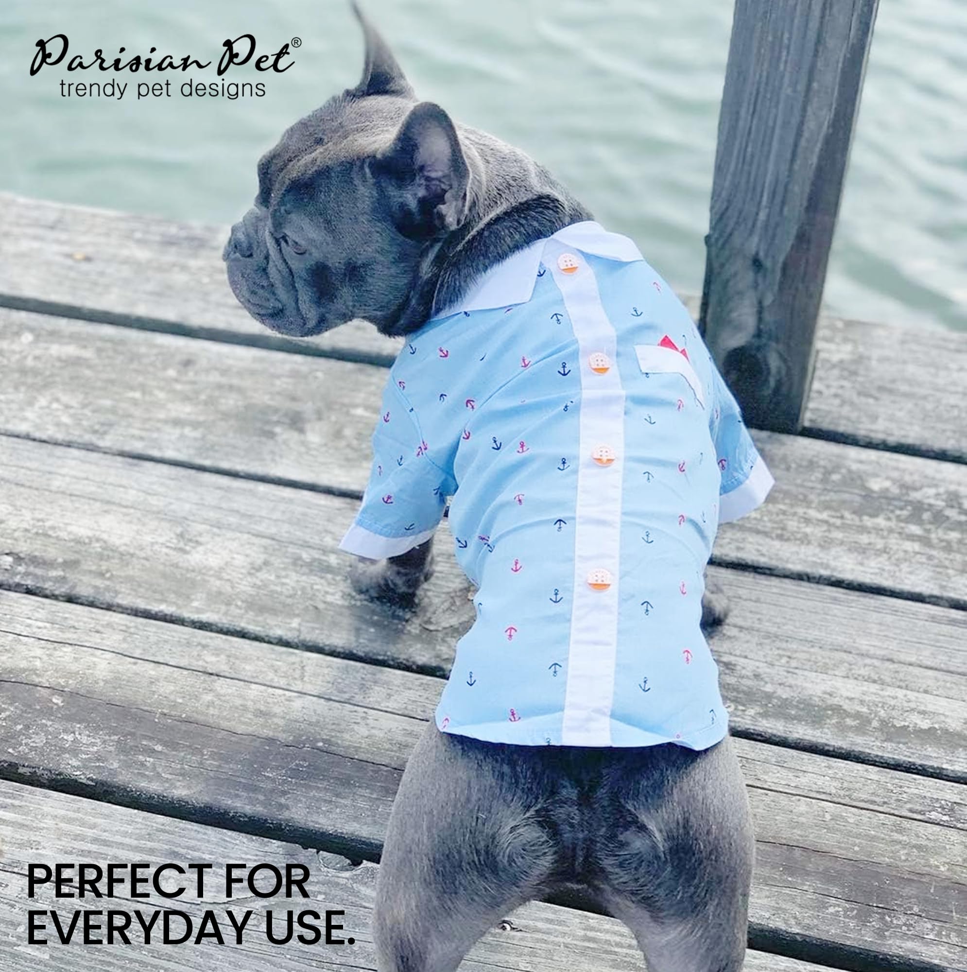 Parisian Nautical Dog Shirt - 100% Cotton Anchor Clothes - Blue And White Costume For Large Dogs