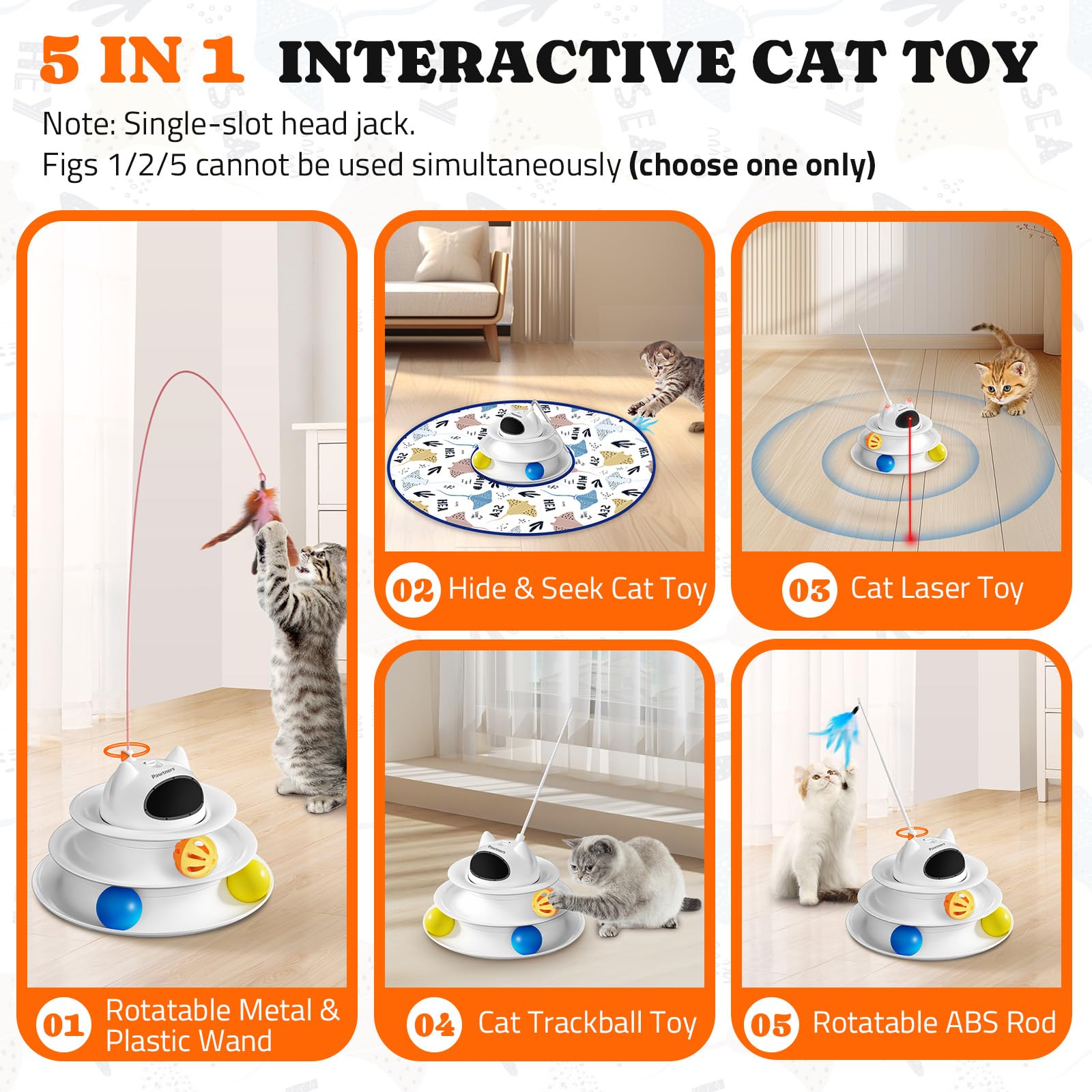 Interactive Cat Toy: 5 In 1 Automatic Cat Toy For Indoor Cats, Rechargeable Hide And Seek Toy With Pvc Cover, Battery Operated K