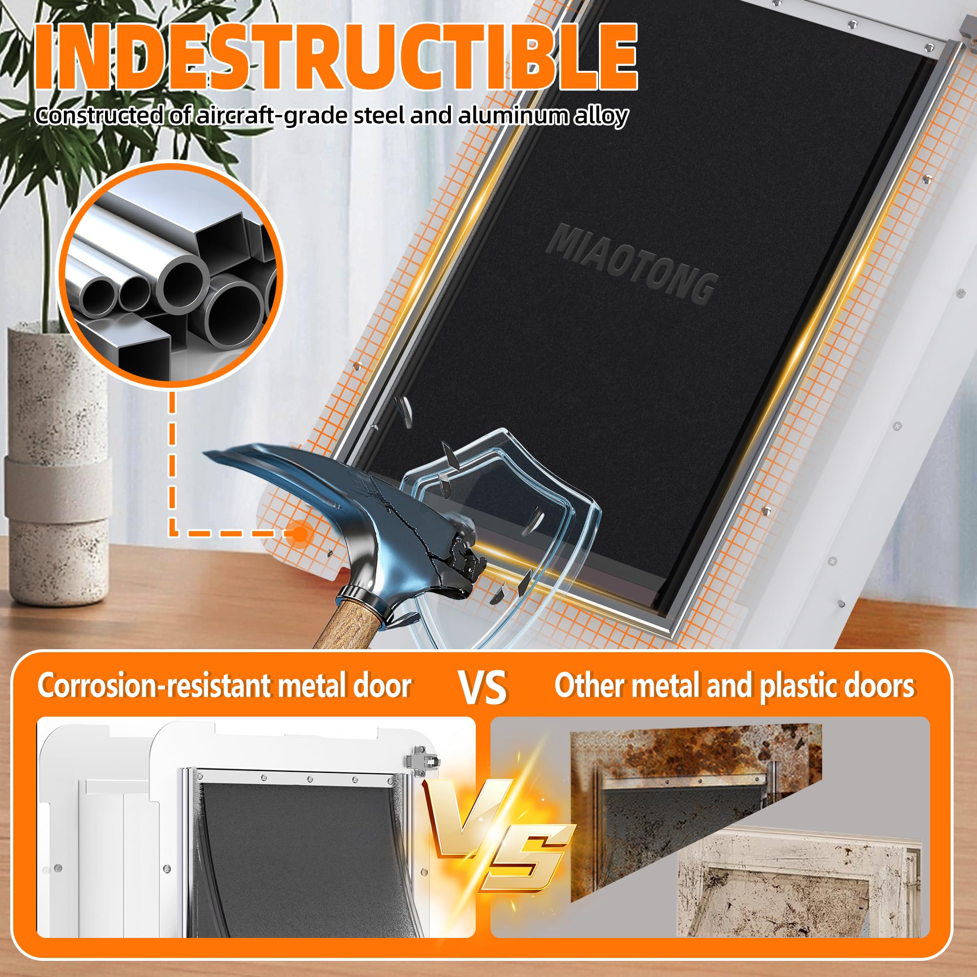 Miaotong 3-Flap Dog Door For Wall, Double Magnetic Flaps Pet Door For Wall, Aluminum Lock Doggy Door,Steel Frame And Telescoping