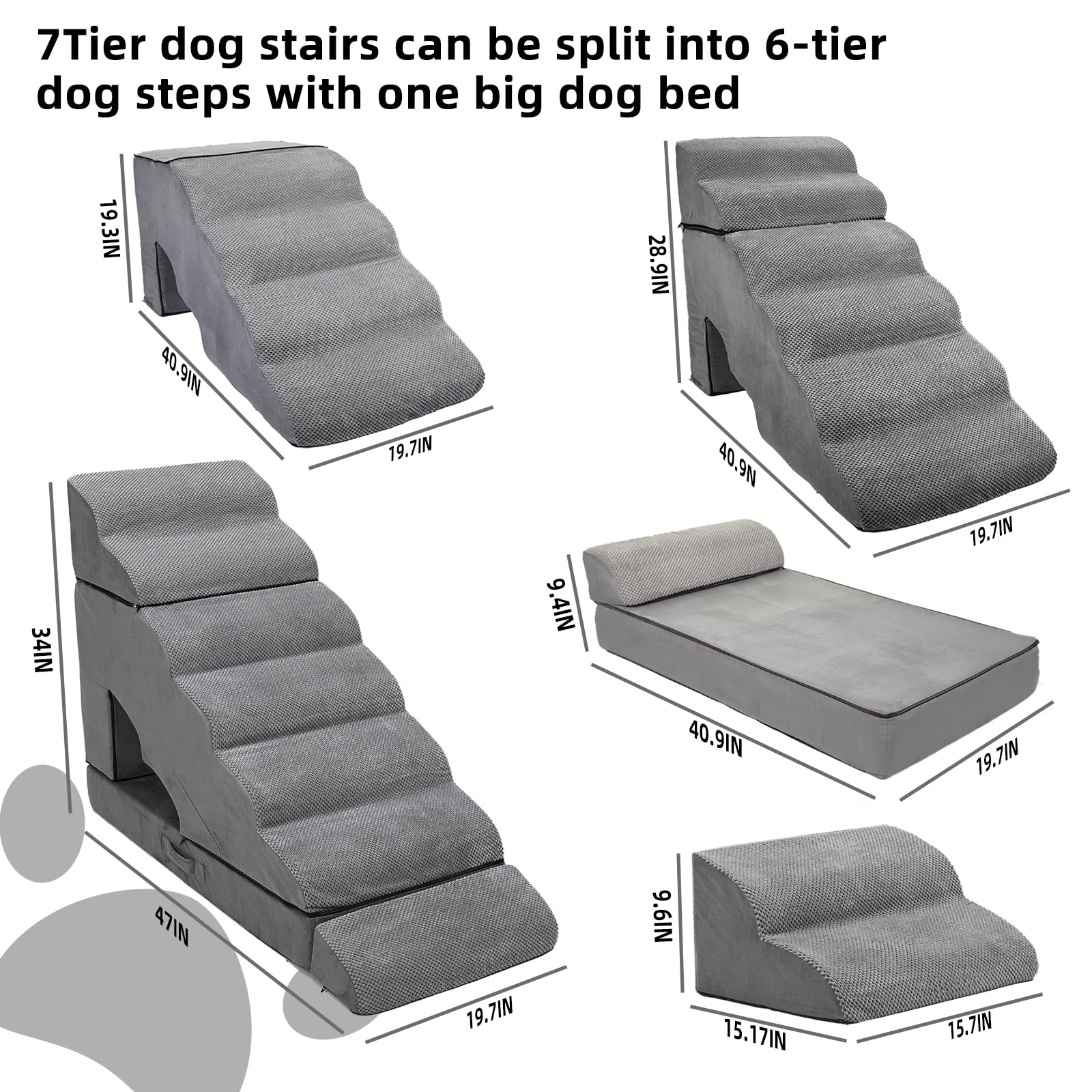 30-36 inches High Dog Stairs & Steps Ramps for High Beds Tall, LitaiL 30 inch 7 Steps Pet Stairs/Steps for High Beds Large Dogs,