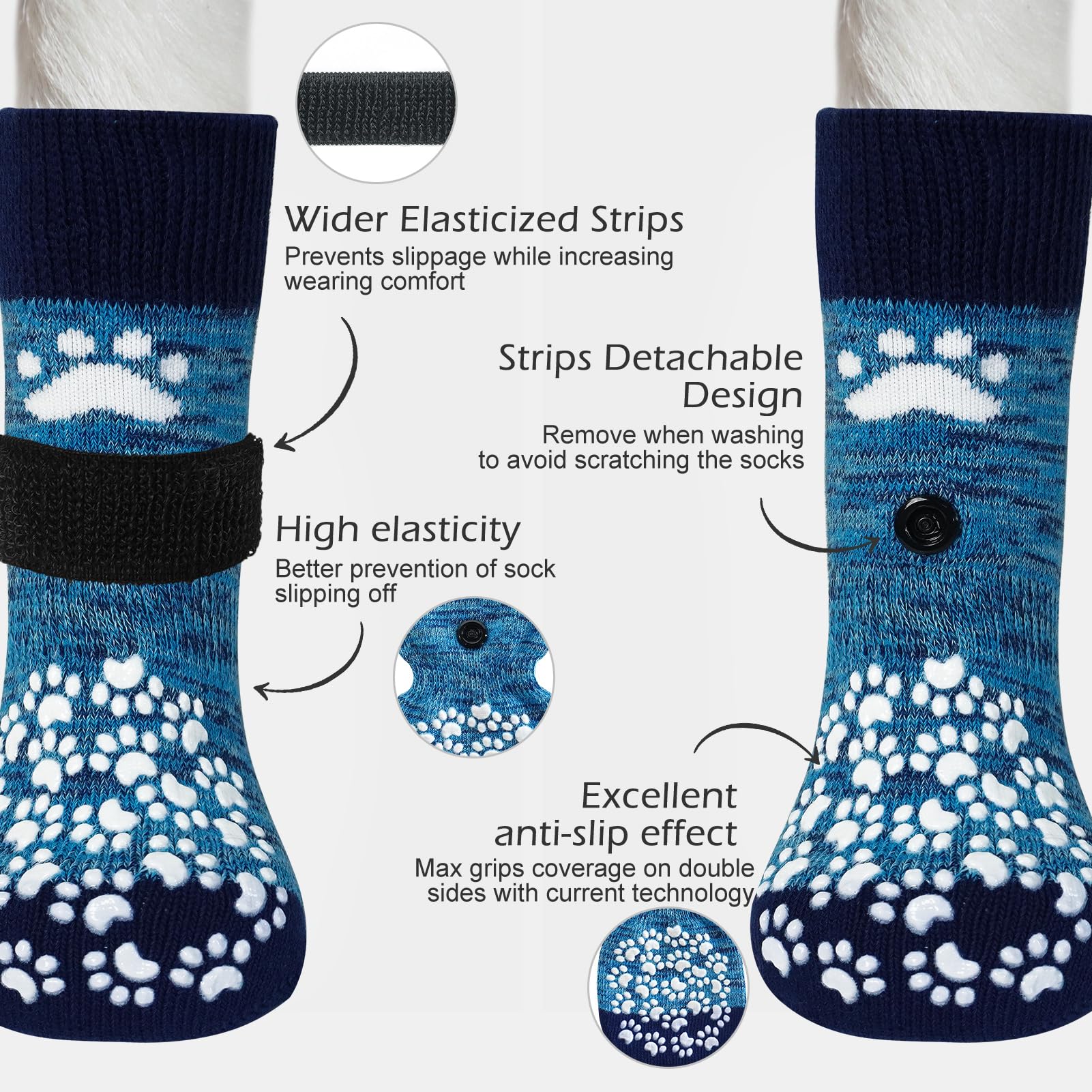 EXPAWLORER Dog Socks for Indoor Use - Adjustable, Non-Skid, Small Size, Blue, 2 Pairs - Traction Control Paw Protector