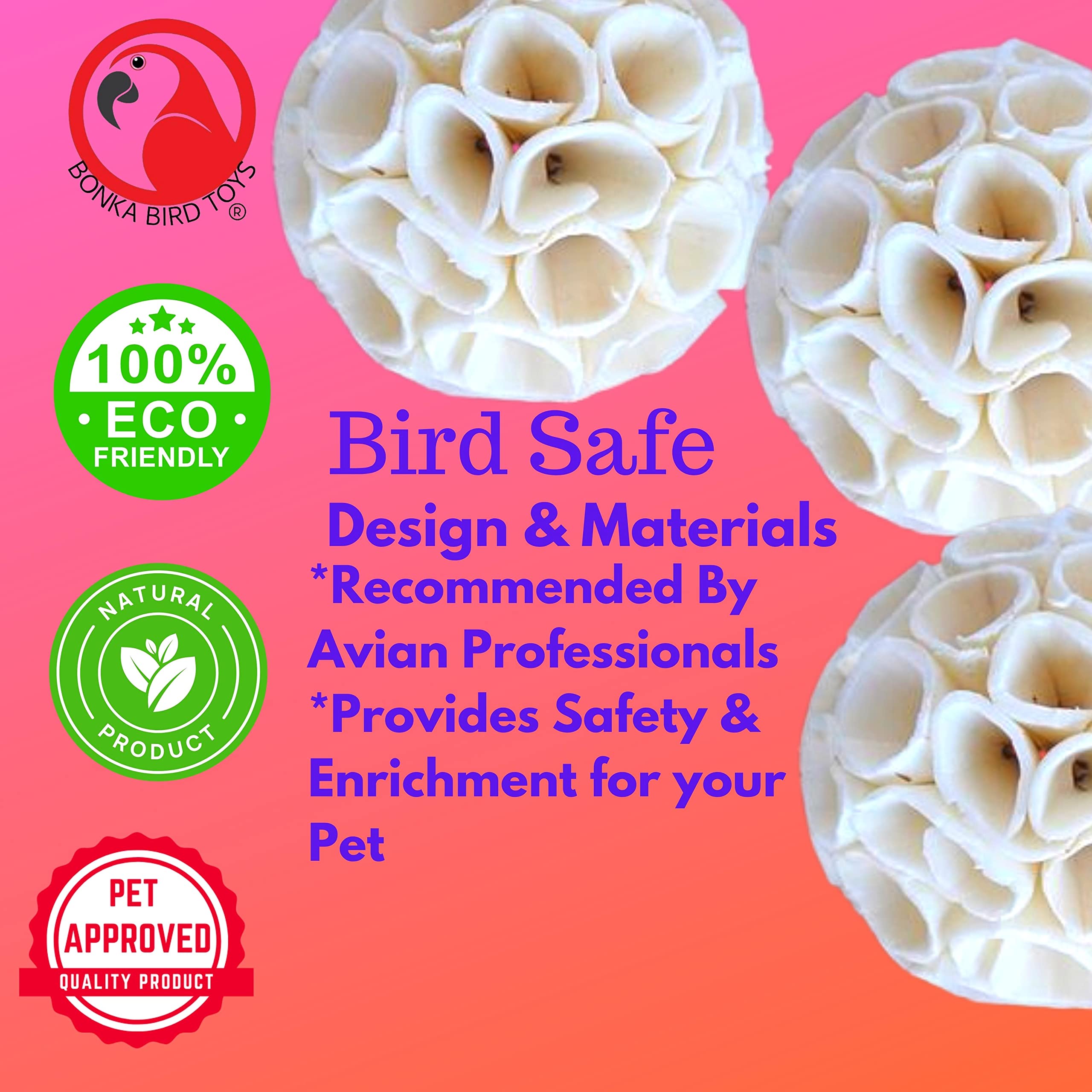 Bonka Bird Toys 1215 Pk3 Natural Sola Crepe Ball Chew Shred Foraging Parrot Cockatiel Conure Quaker Caique Rabbits Guinea Chinchilla Bunny