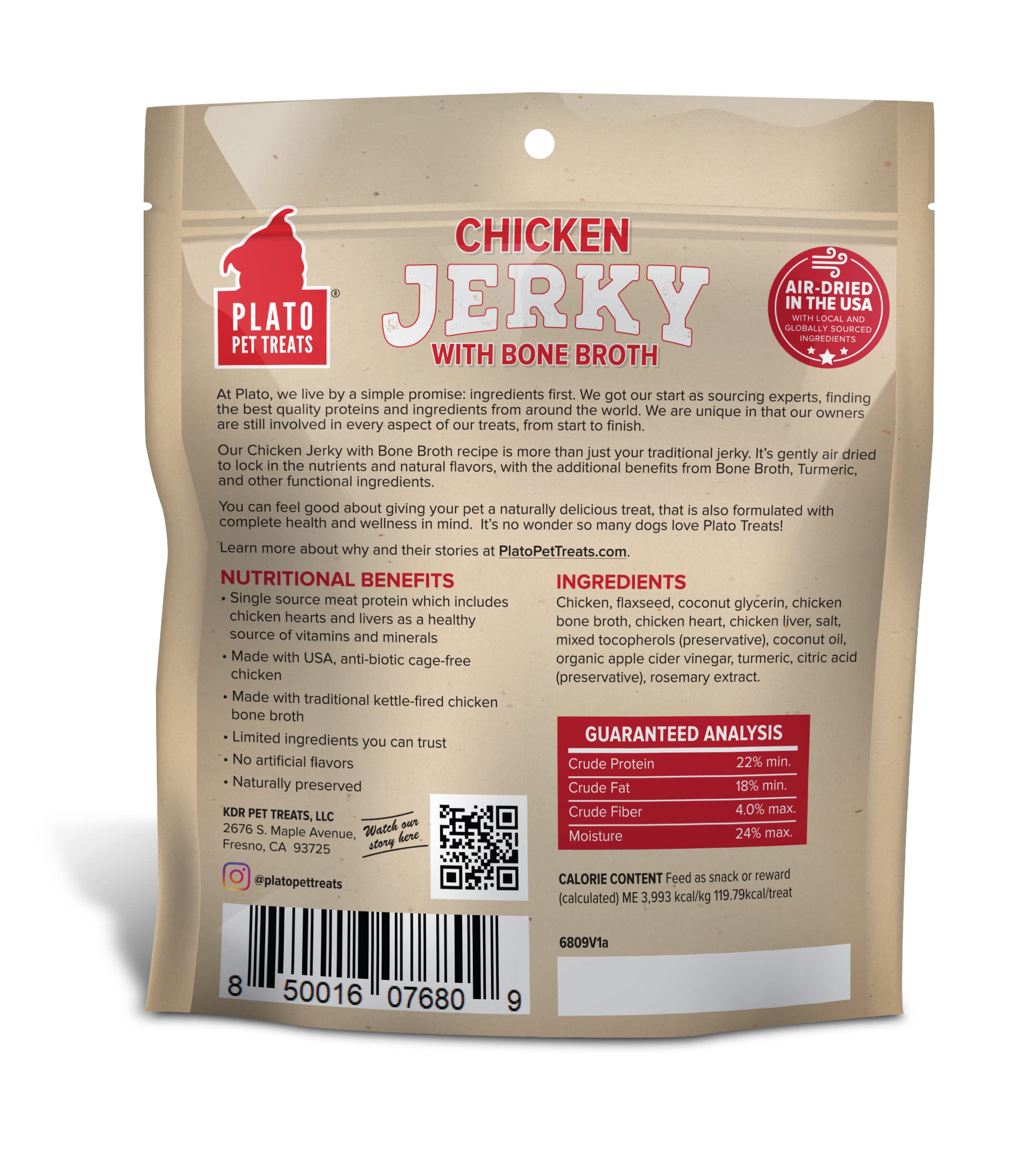 Plato Dog Jerky Chicken With Bone Broth 7Oz