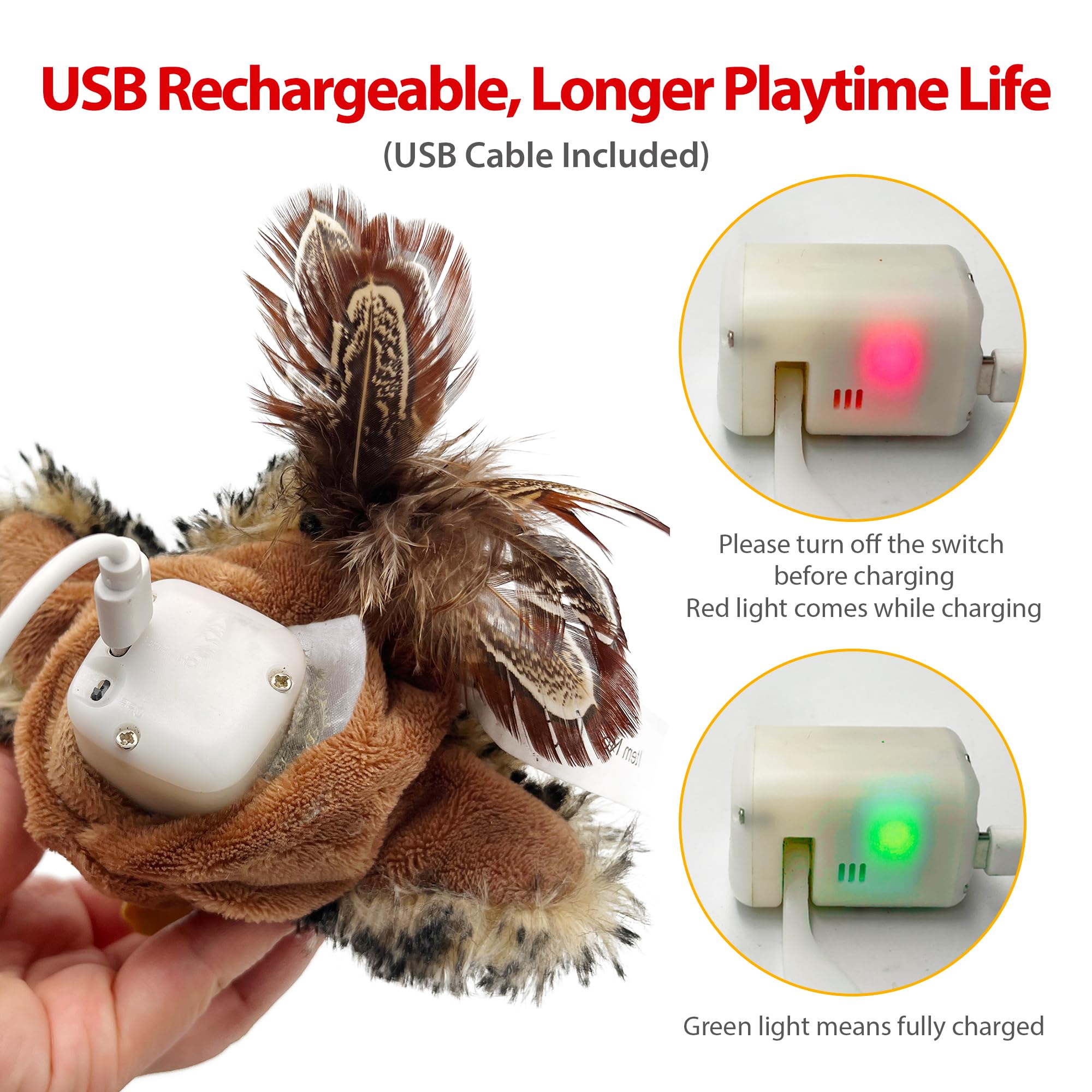 Gigwi Interactive Flapping Cat Toys Catnip, Electronic Flappy Toys Motion Activated, Automatic Cat Toys For Indoor Cats, Usb Rechargeable Cat Enrichment Toy For Hunting And Kicker, Bird Sparrow