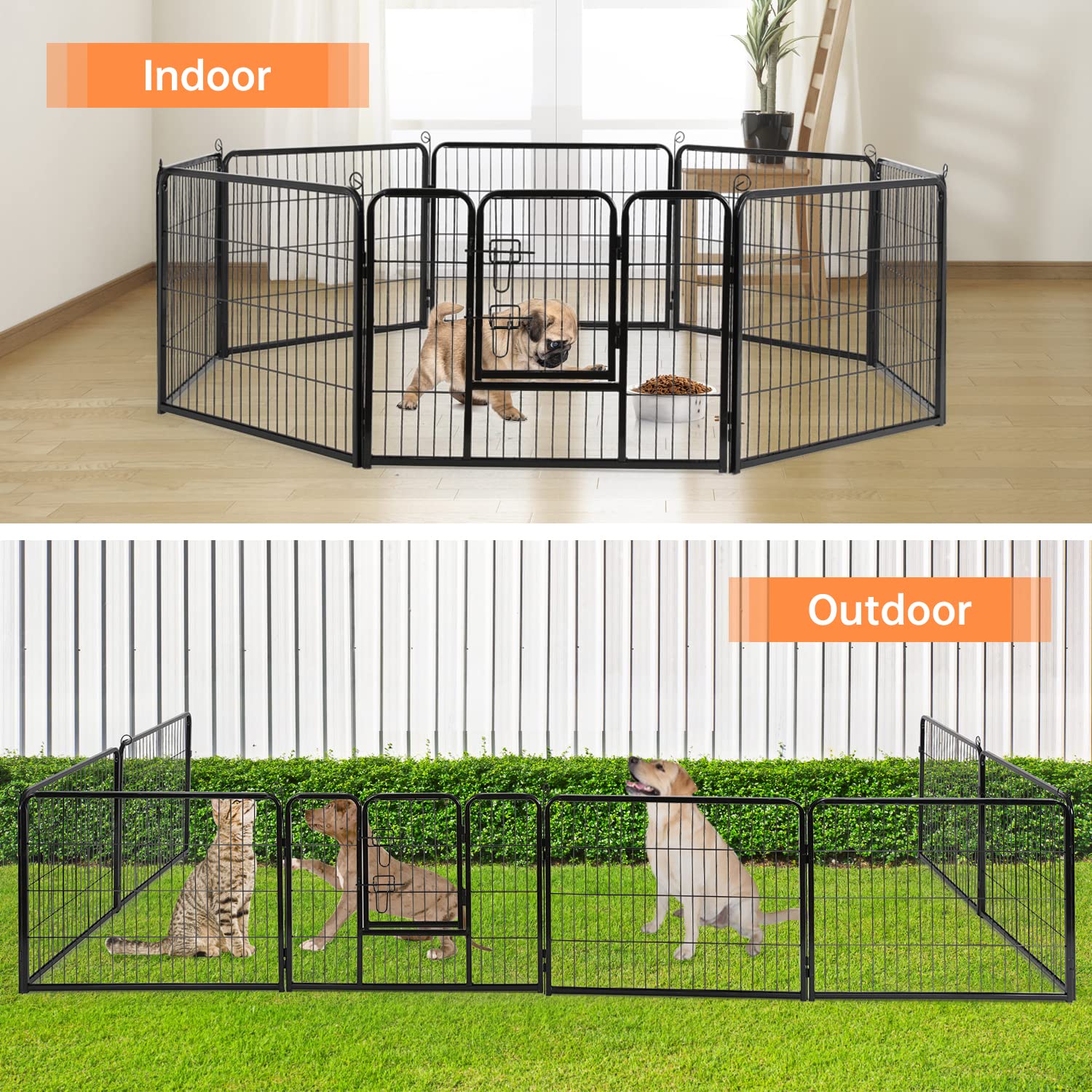 BestPet Dog Playpen Pet Dog Fence 24/ 32 /40 Height 8/16/24/32 Panels Metal Dog Pen Outdoor Exercise Pen with Doors for Large/Me