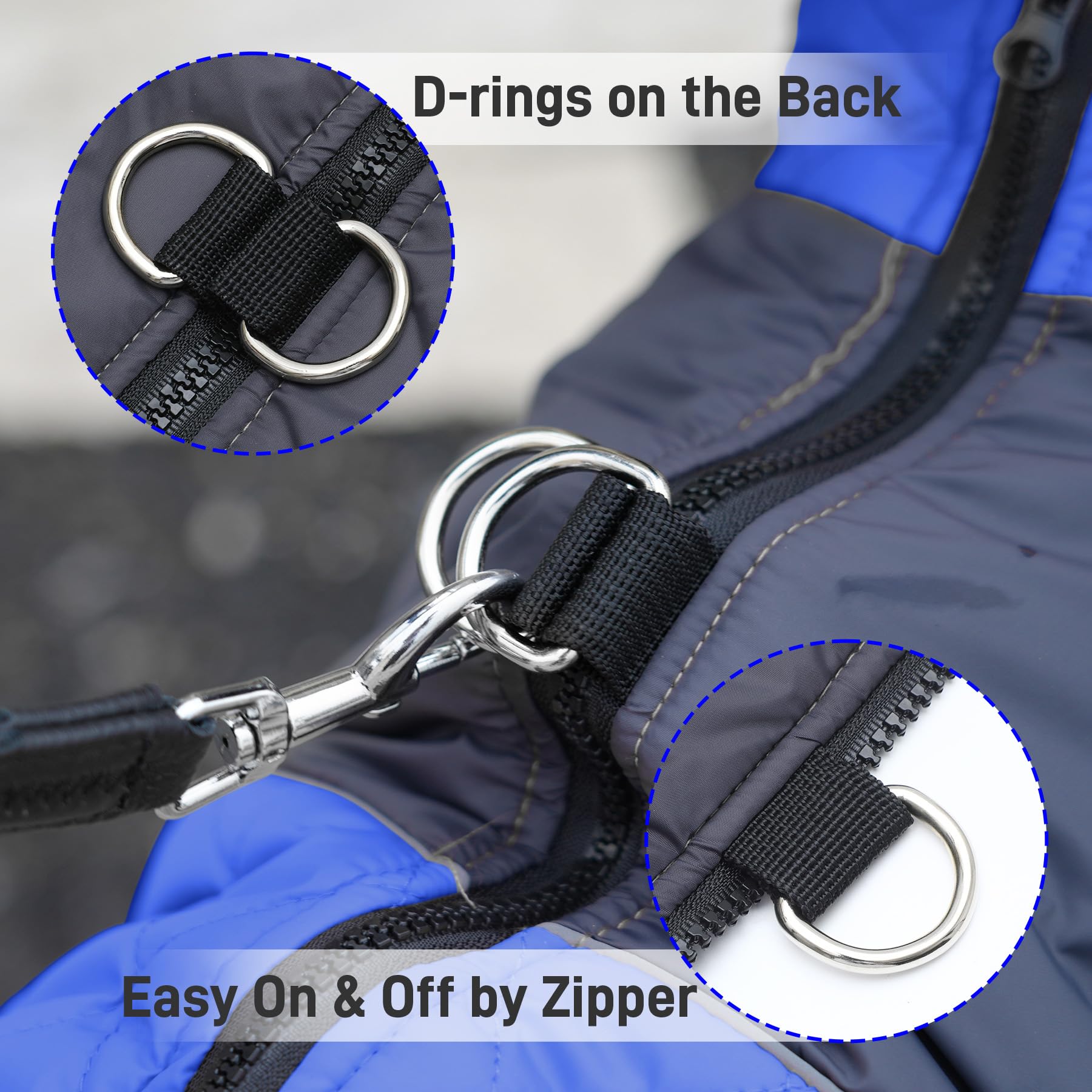 Joydaog Warm Fleece Dog Coats For Large Dogs,D-Rings Waterproof Puppy Jacket For Cold Winter,Blue Xxxl