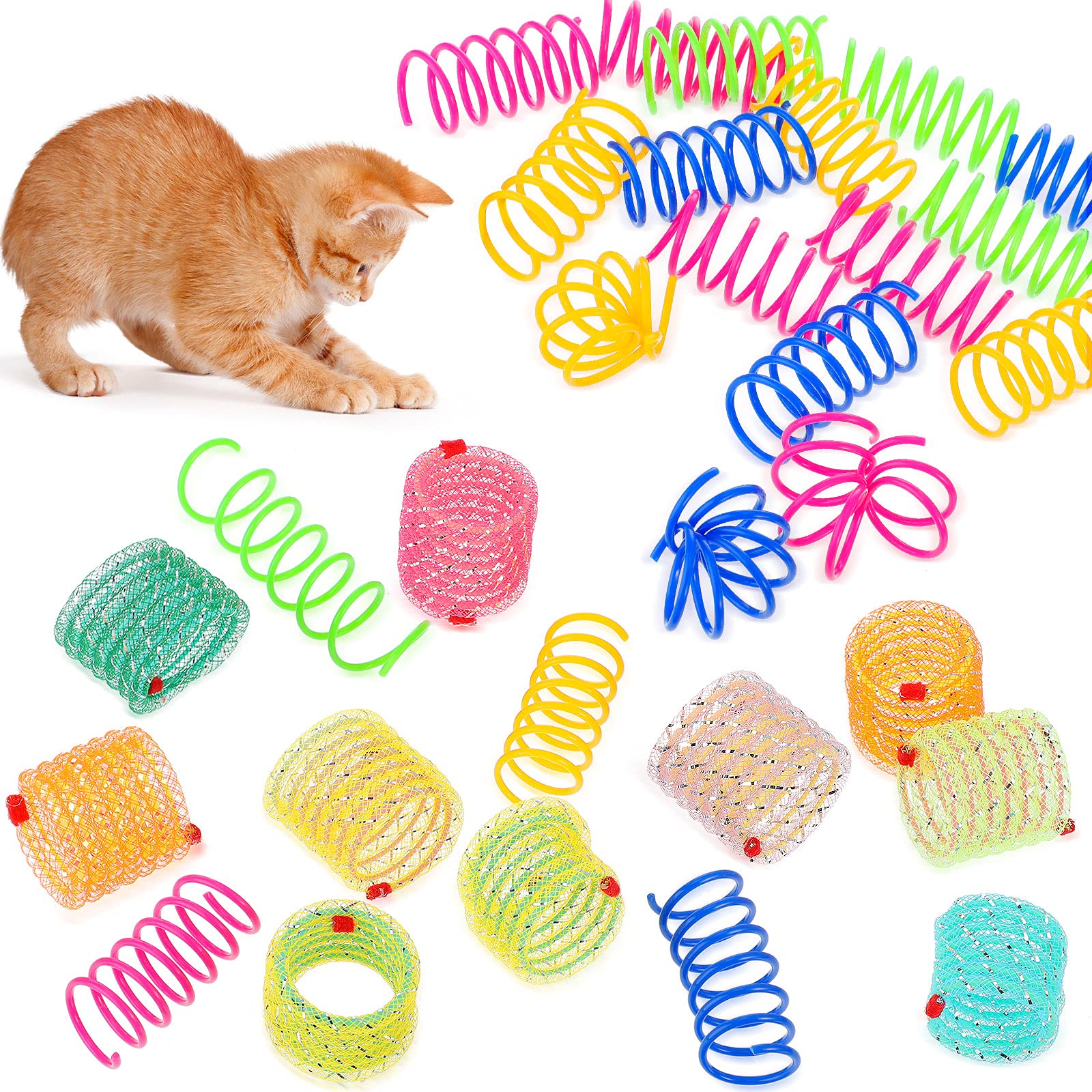 Sumind 30 Pieces Cat Springs Spiral Kitten Springs Interactive Cat Toys Pet Plastic Coil Spiral For Kitten Bouncing Play Trainin