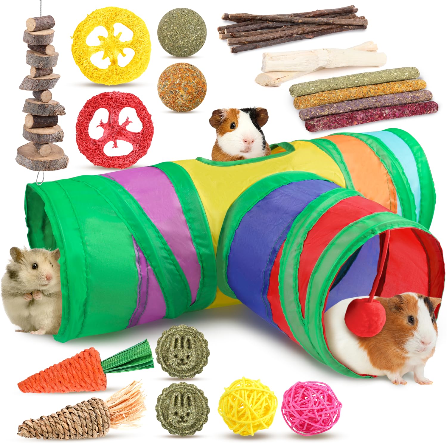 Sofier Guinea Pig Toys Tunnel Hideout Cage Accessories Chew Toys for Hamster Rabbit Ferret Rat Chinchilla Hedgehog Enrichment Pl