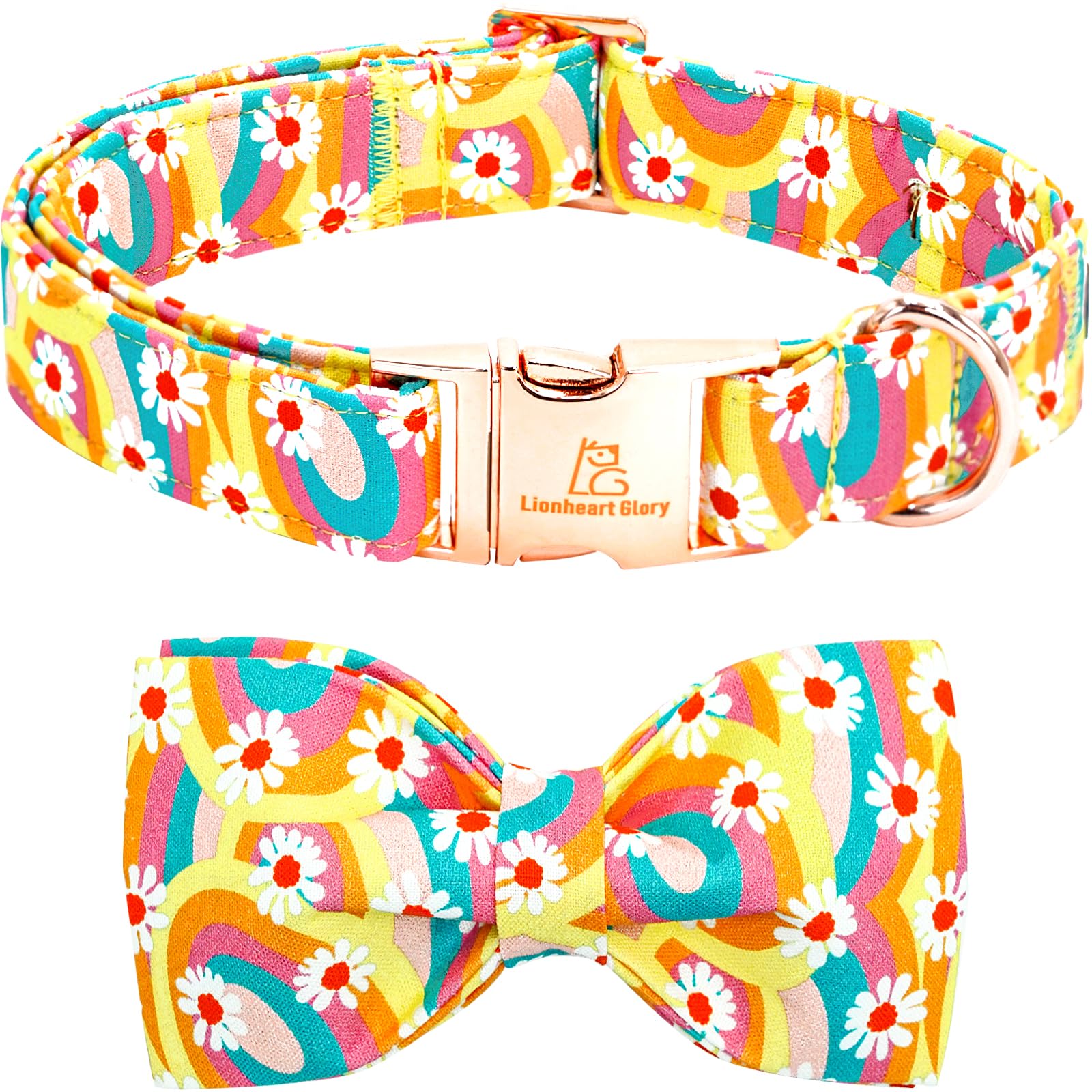 Lionheart glory Dog Collar, Sunflower Pattern Dog Bow Collar Boy Girl Dog Collars with Bows Adjustable Durable Collar for Small 