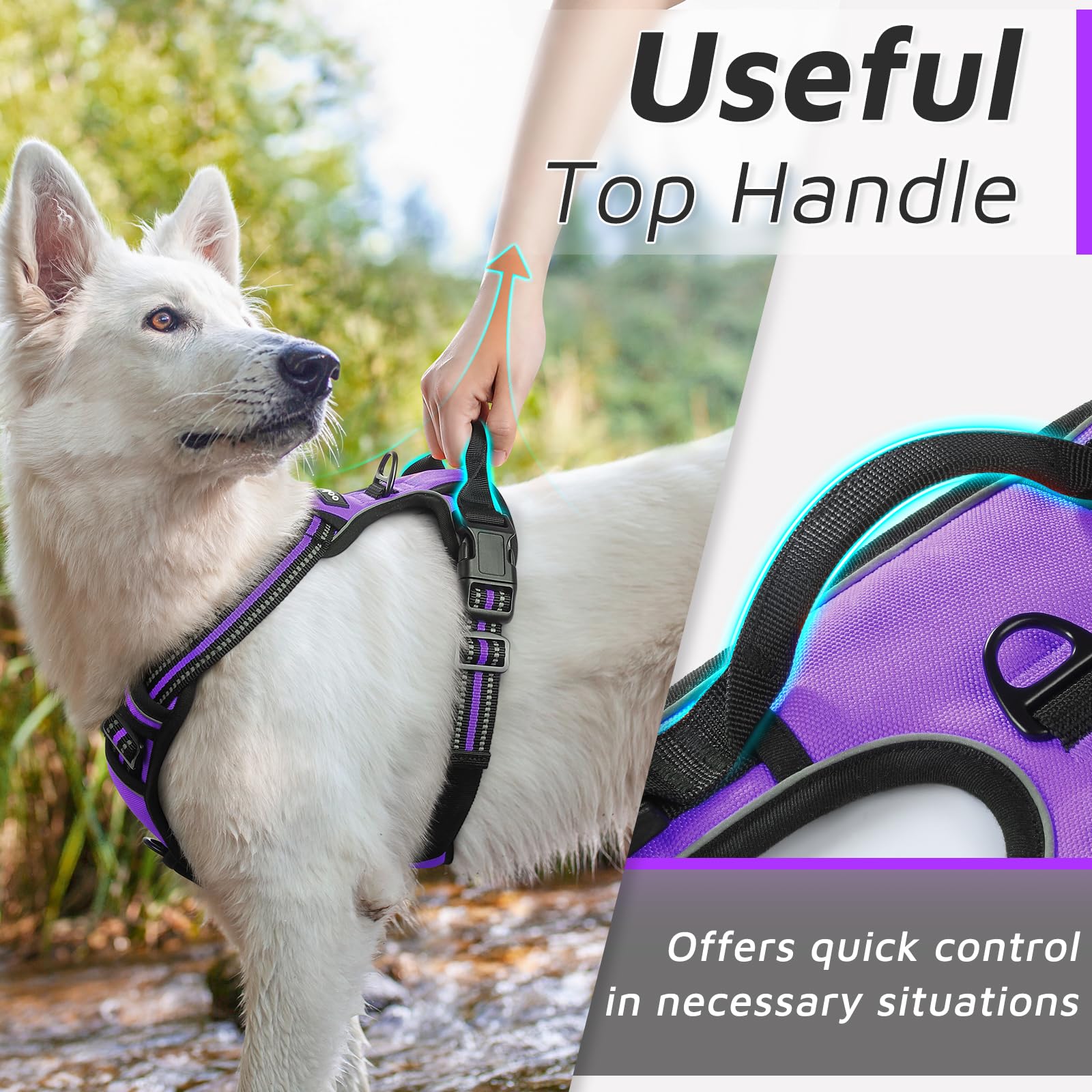Eagloo Dog Harness Small Sized Dog, No Pull Service Vest With Reflective Strips And Control Handle, Adjustable And Comfortable For Easy Walking, No Choke Pet Harness With 2 Metal Rings, Purple, S