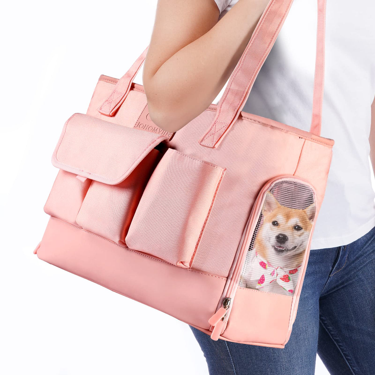 Johomviin Dog Carrier, Cat Carrier, Pet Carrier, Foldable Waterproof Premium Pu Leather Oxford Cloth Dog Purse, Portable Tote Bag Carrier For Small To Medium Cats And Small Dogs (Pink)