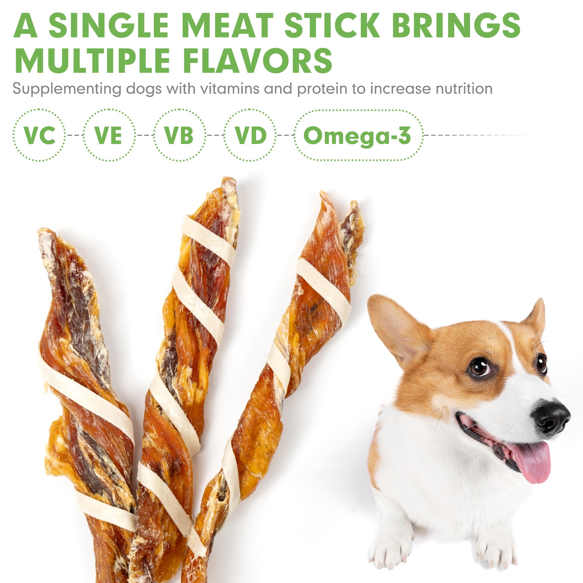 MON2SUN Dog Treats, Triple Flavor Jerky Twist Sticks, 5-7 Inch Chicken Duck and Codfish Sticks Chews for Small Dogs, Healthy Sna