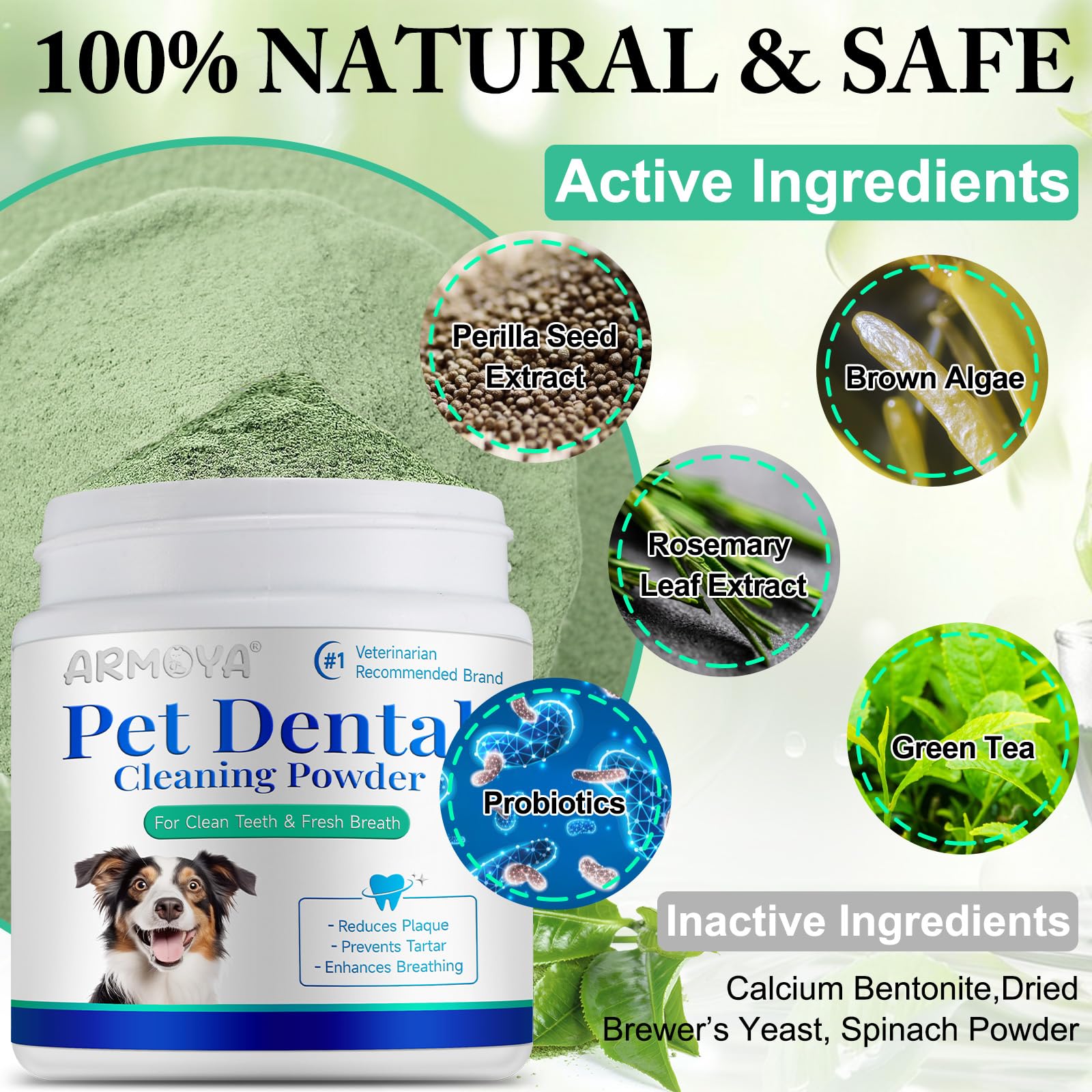 Dog Dental Powder-Teeth Cleaning Powder for Dogs-Dog Breath Freshener - Tartar Remover for Teeth with Natural Herbal Blend - Den