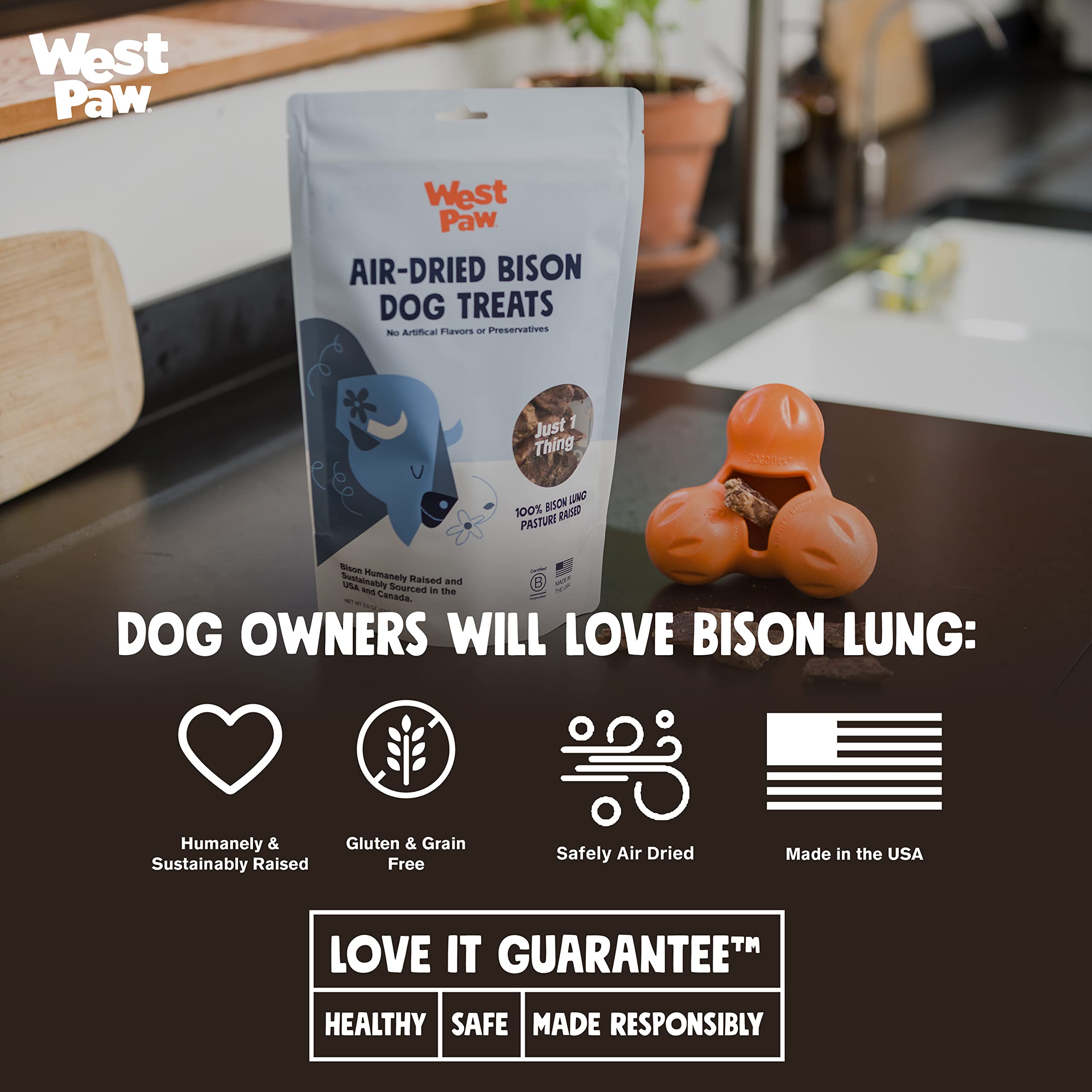 WEST PAW Air Dried Bison Lung Dog Treats - Farm Fresh Bison Lung Snacks for Dogs - Wholesome Canine Treat - Vitamins, Minerals,