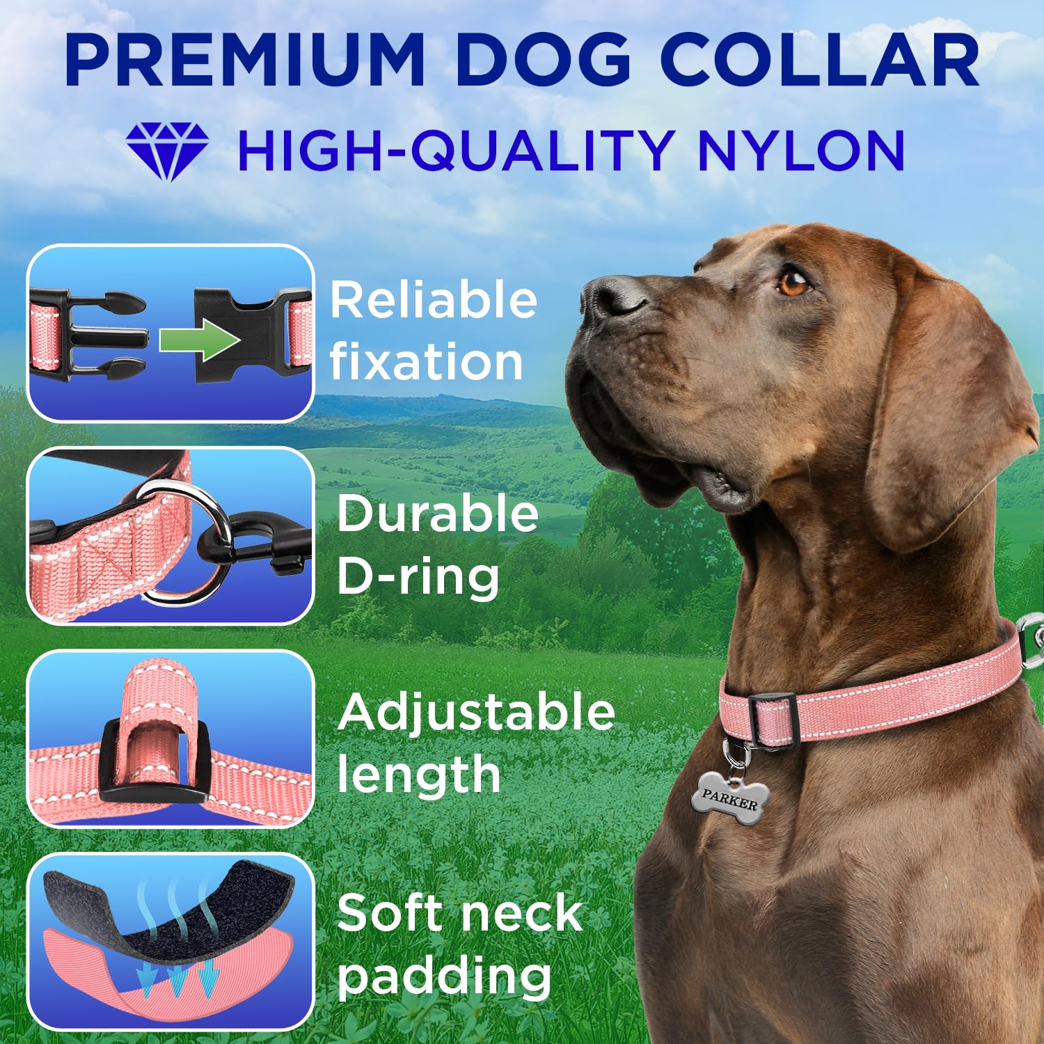 Teceum Reflective Pet Collar - Pink - S - Extra Soft Padding - Basic Nylon Dog Collar - Quick Release Buckle - Fits Small, Mediu