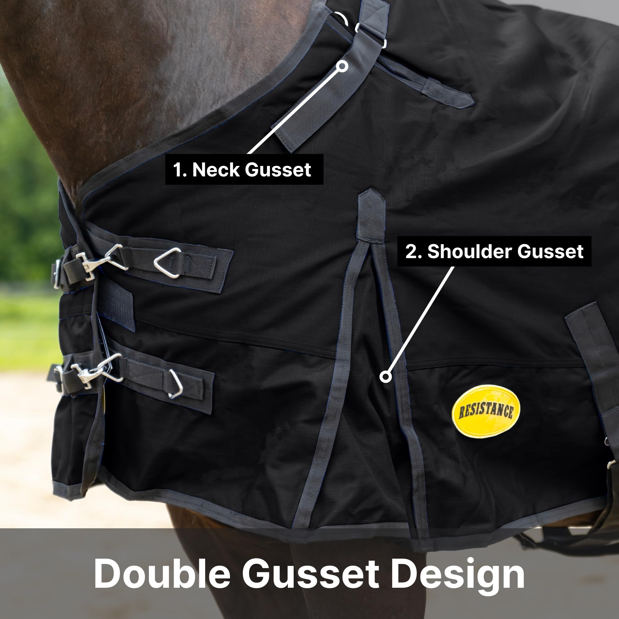 RESISTANCE Premium 1200 Denier Waterproof Horse Turnout Blanket with 300g Polyfill & Adjustable Buckle Closure
