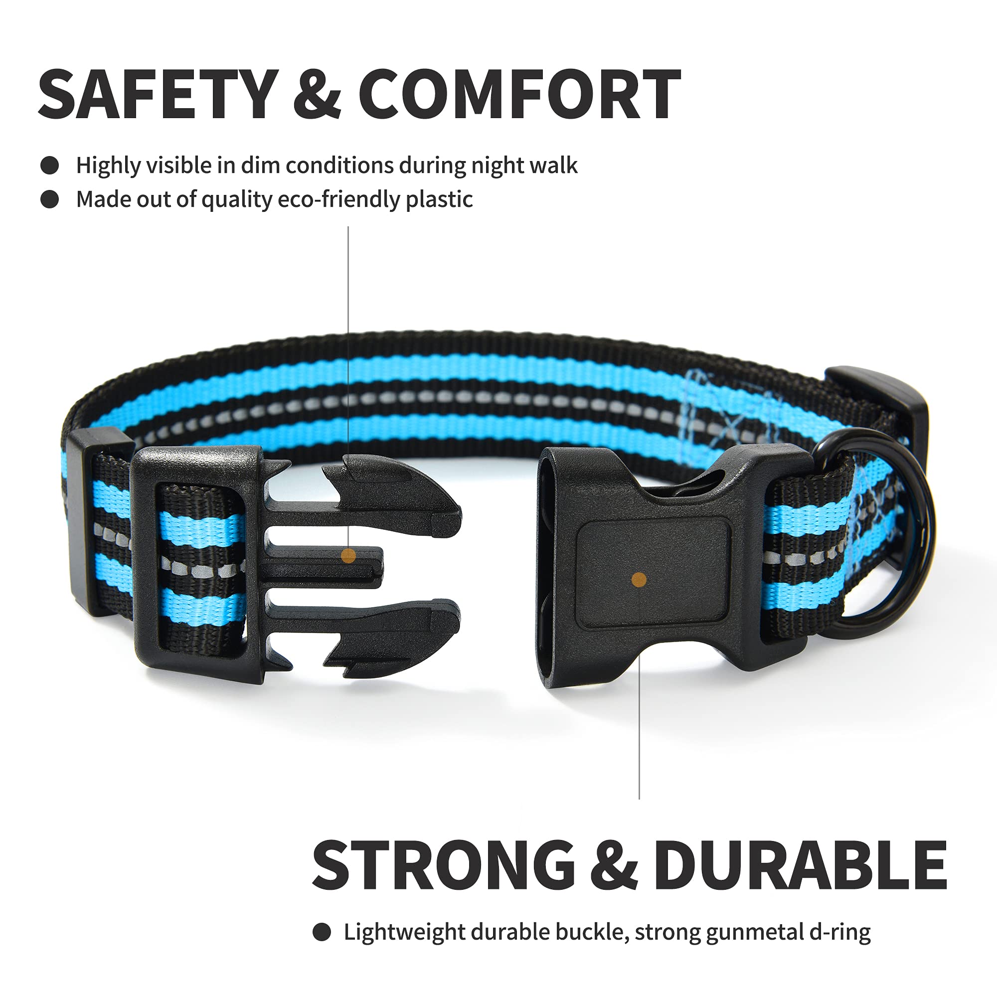 Mile High Life Reflective Dog Collar | Nylon Pet Collars Wiith Buckle | Light Weight Puppy Collars | Light Blue Dog Collars For