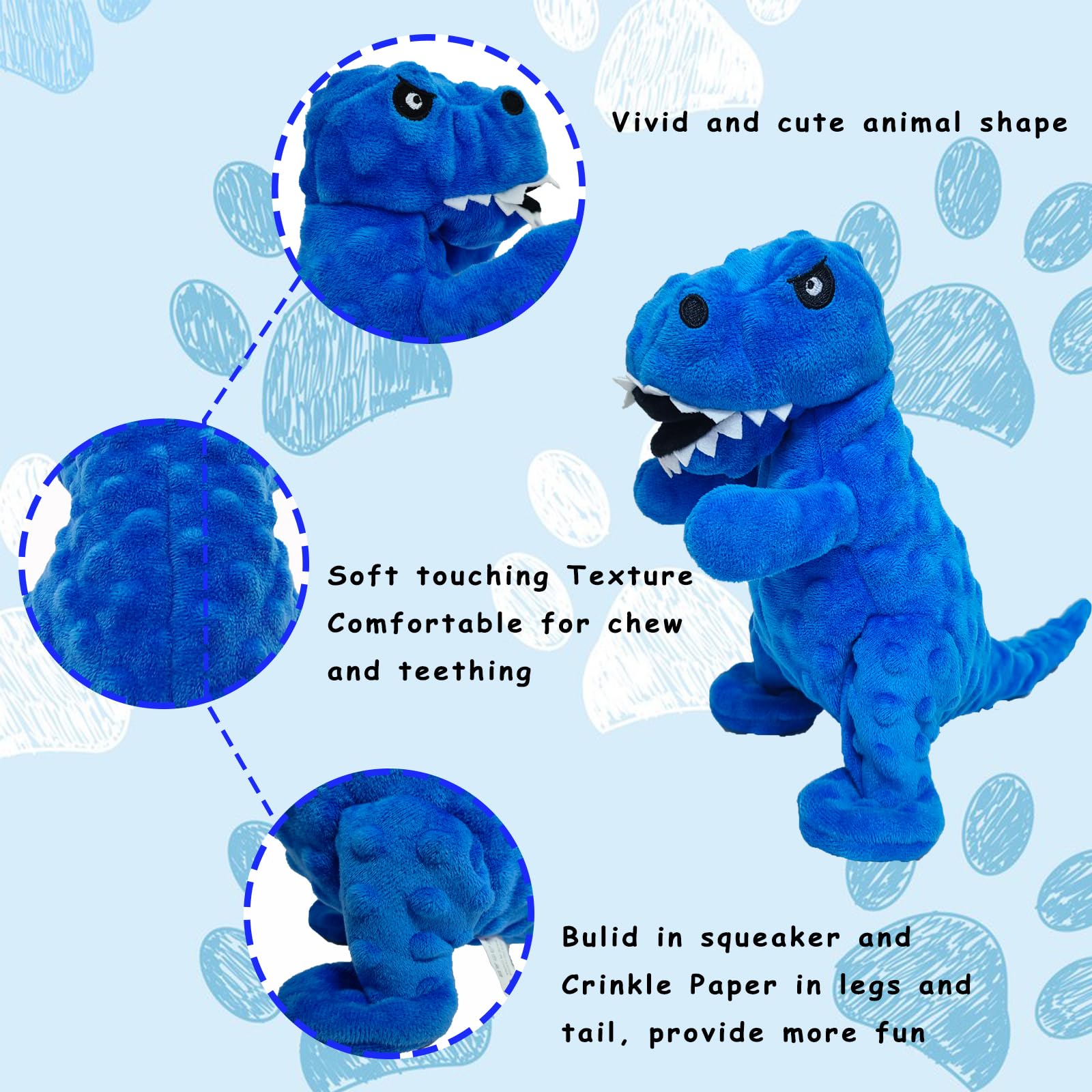 Lwbmg Squeaky Dog Toys Stuffed Dog Toys Cute Dinosaur Plush Dog Toy With Crinkle Paper Durable Dog Chew Toys For Small, Middle A