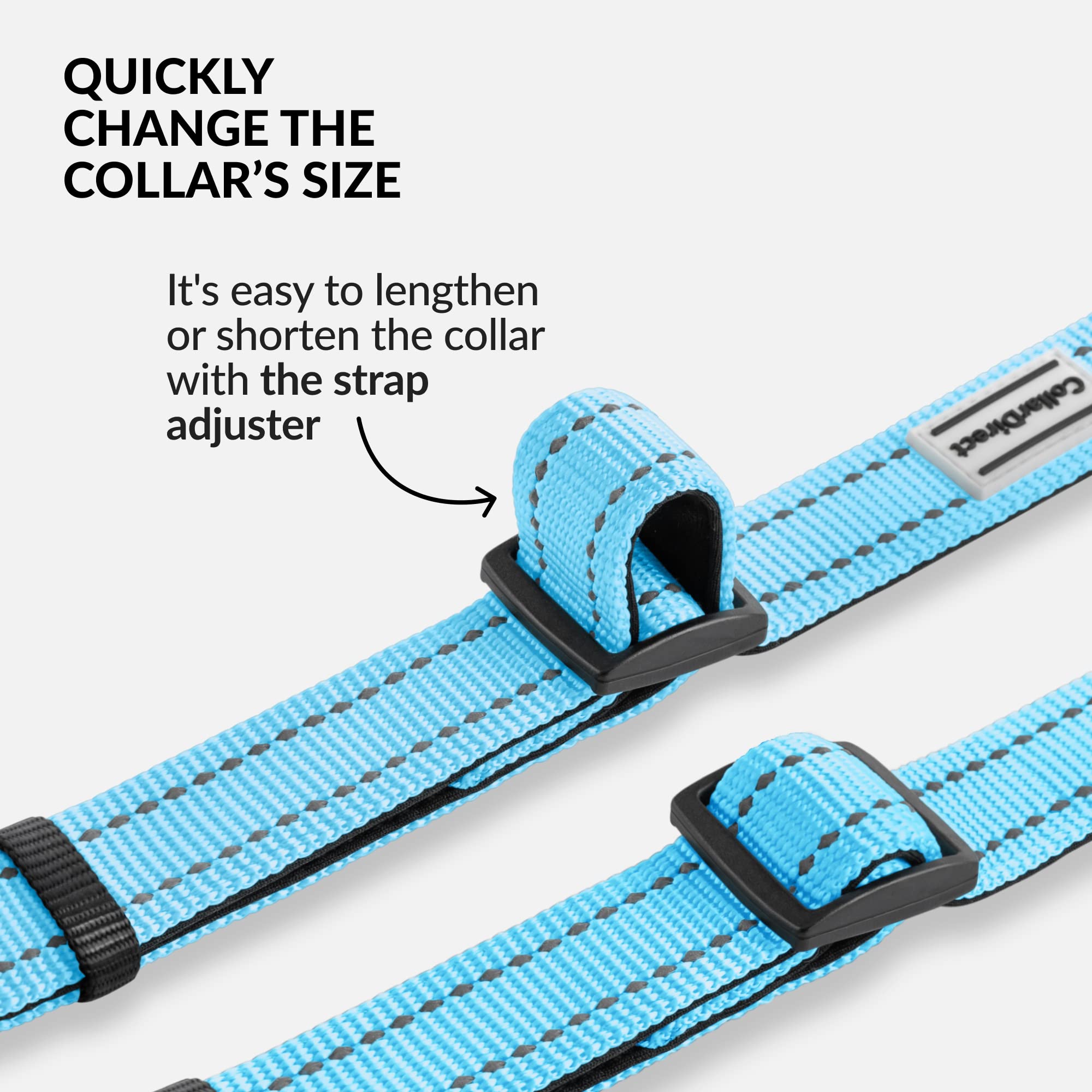 Collardirect Reflective Padded Dog Collar For A Small, Medium, Large Dog Or Puppy With A Quick Release Buckle - Boy And Girl - Nylon Suitable For Swimming (14-18 Inch, Light Blue)