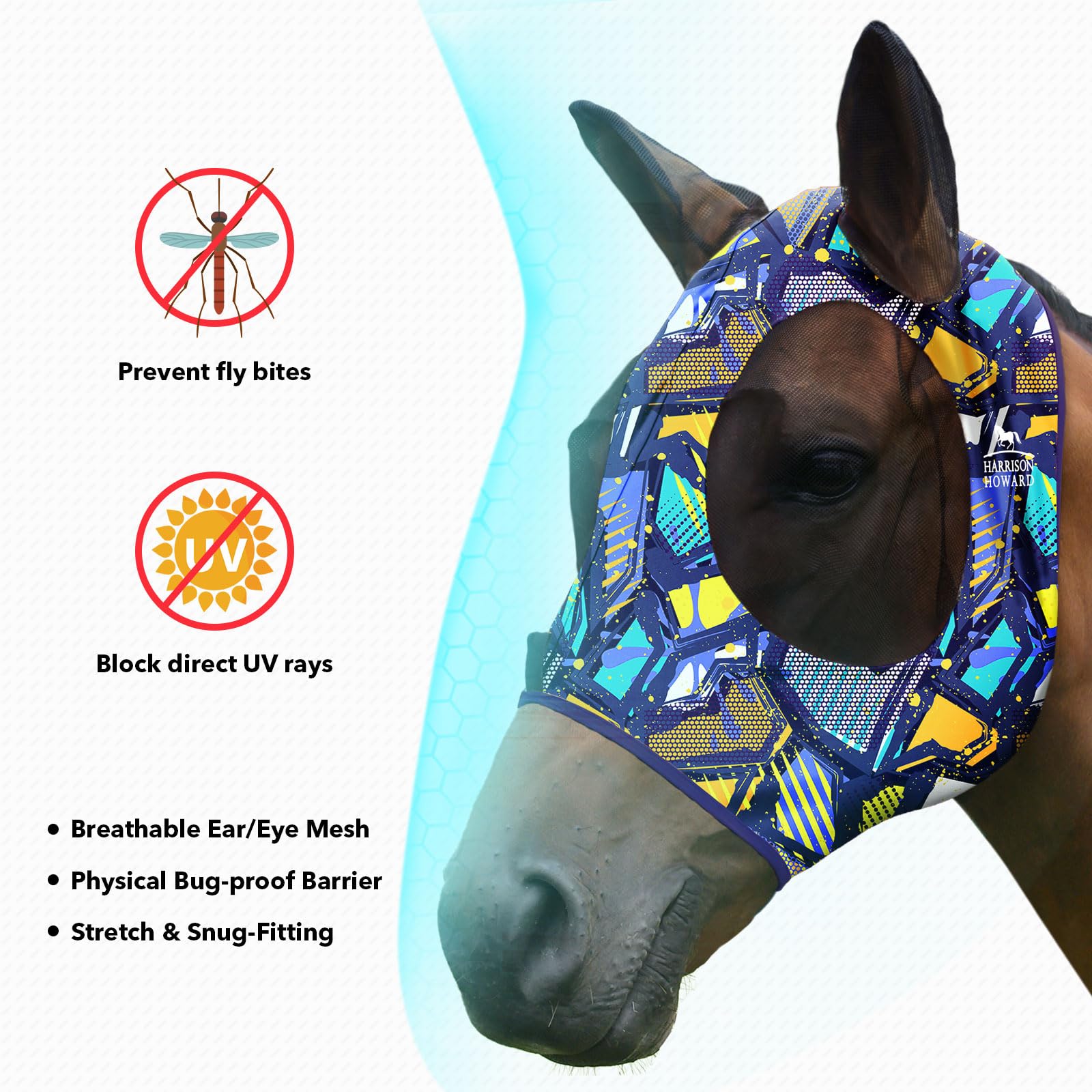 Harrison Howard Super Comfort Stretchy Fitting Horse Fly Mask with UV Protection Soft on Skin with Breathability Graffiti Mix Po