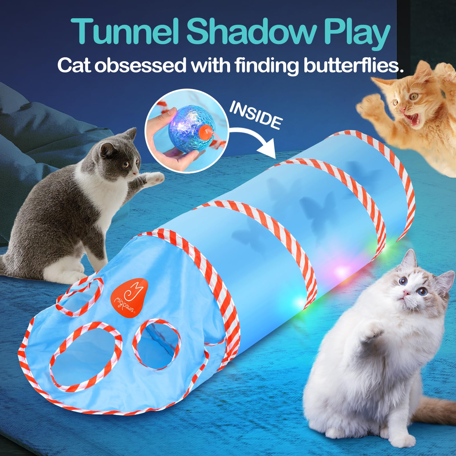 Migipaws Cat Toys, Interactive Cat Toy For Indoor Cats,Upgraded Moving Shadow Of Butterfly Feather Project On Cat Tunnel, Cardbo