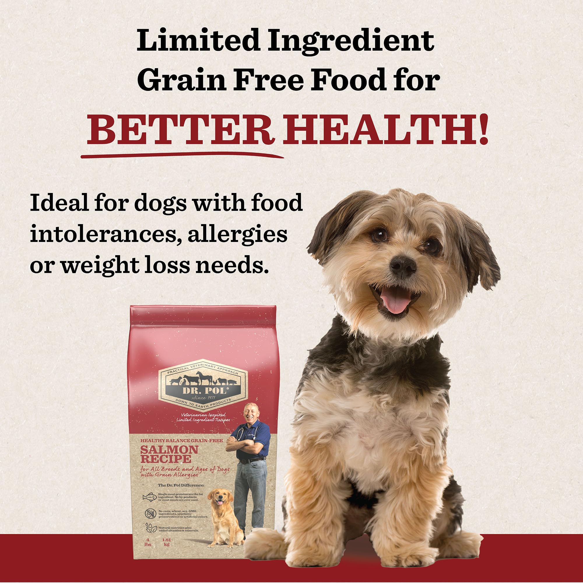 Dr. Pol Grain Free Salmon Dog Food - Premium Natural Dry Dog Food, Limited Ingredient High Protein Veterinarian Formulated Kibbl