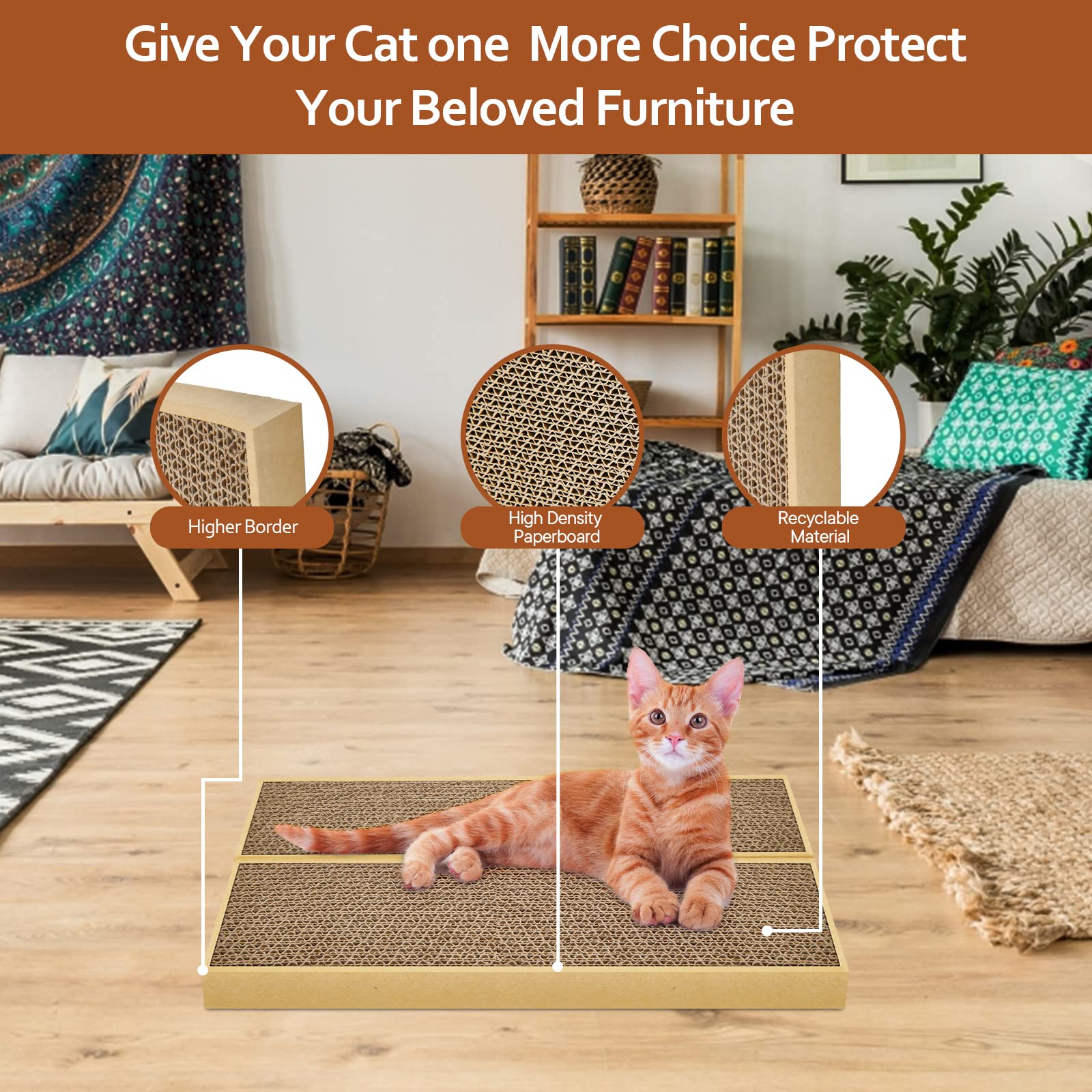 Happyfreesx Splicing Cat Scratch Pad: Cat Scratchers For Indoor Cats And Kitten, 2 Pack Cat Scratching Pad, Cat Scratcher Cardbo