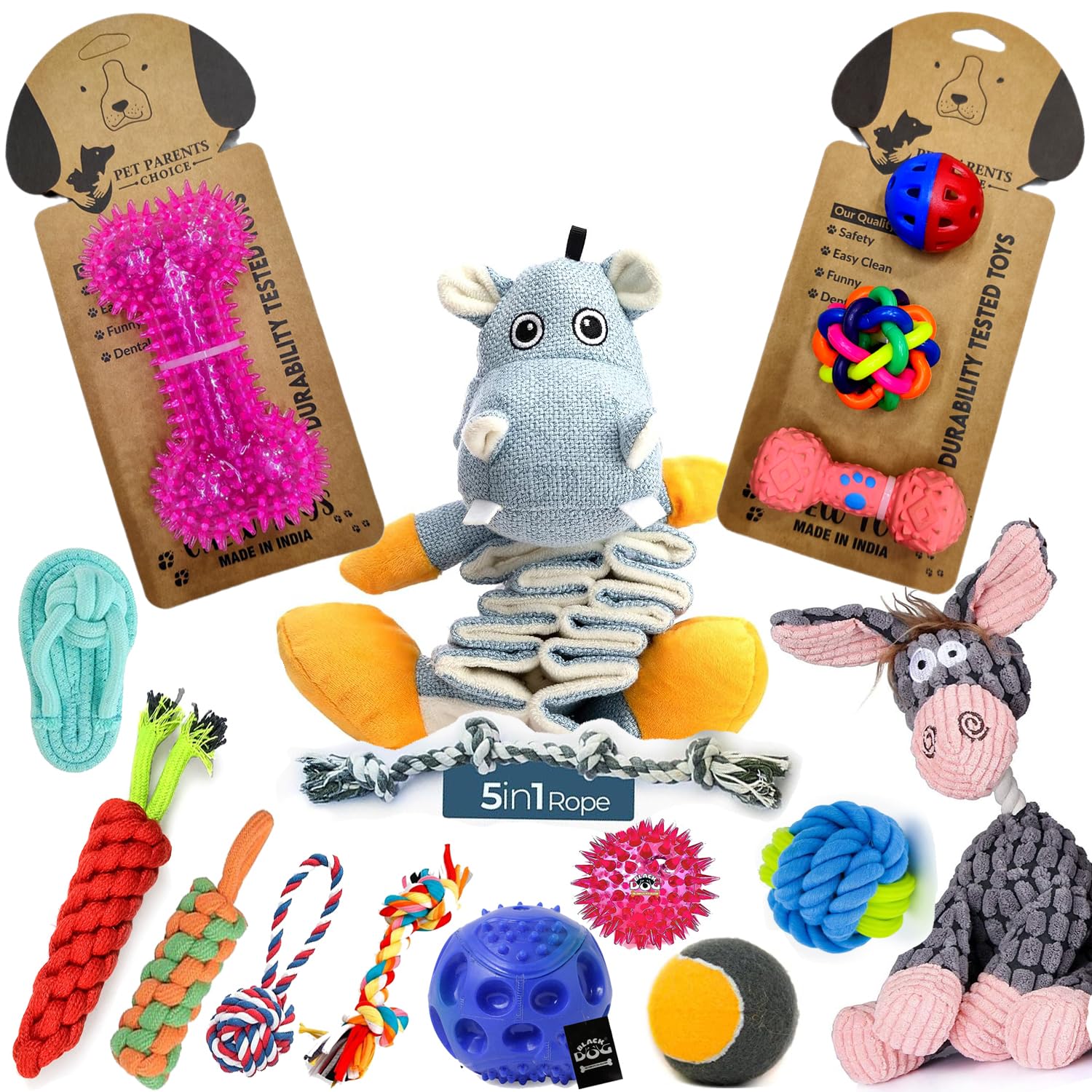 Blackdog Puppy Activity Toys Set16 + Squeaky Plush Toys + Rope + Ball + Chew Toys + Interactive Toys For Dogs + Puppies Toys + 