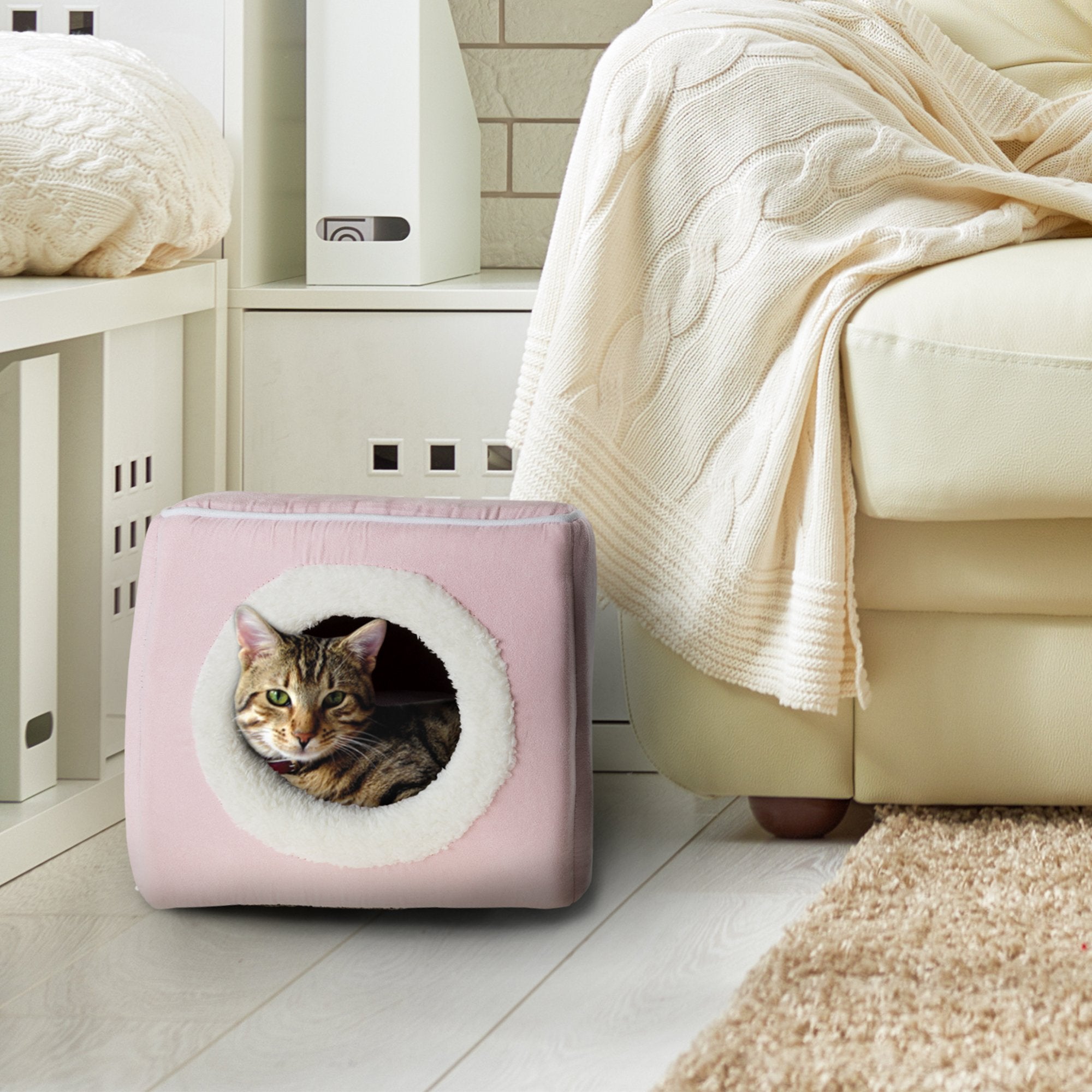 Cat Pet Bed, Cave- Soft Indoor Enclosed Covered Cavern/House For Cats, Kittens, And Small Pets With Removable Cushion Pad By Petmaker (Pink) 13X12X12
