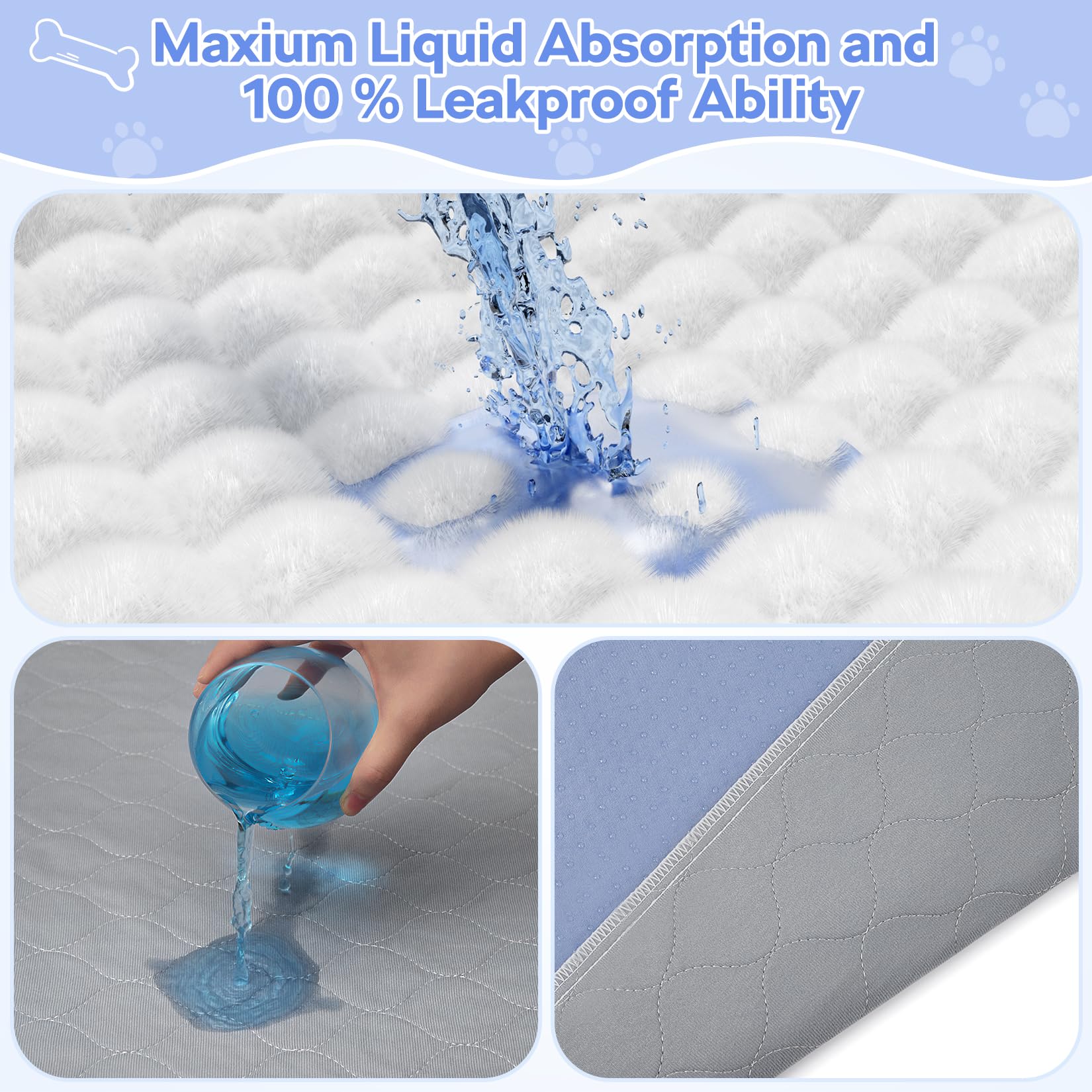 72 x 72 Extra Large Puppy Pads - Waterproof Quick Drying Pee Pads for Dogs, Reusable Pet Training Pads, Anti-Slip Floor Mat for