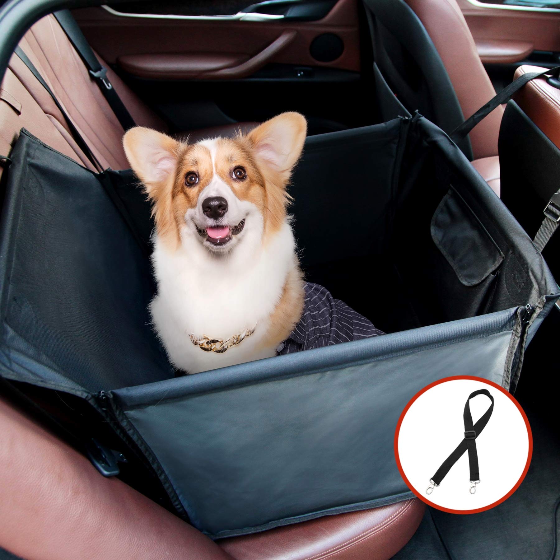 Winbate Dog Car Seat Medium Size Dogs For Car, Scratchproof Waterproof Sturdy Rear Dog Booster Seat Large Dog, Dog Hammock With Dog Leash Pockets For Suvs, Cars And Trucks Travel,19' X 23'X 19'