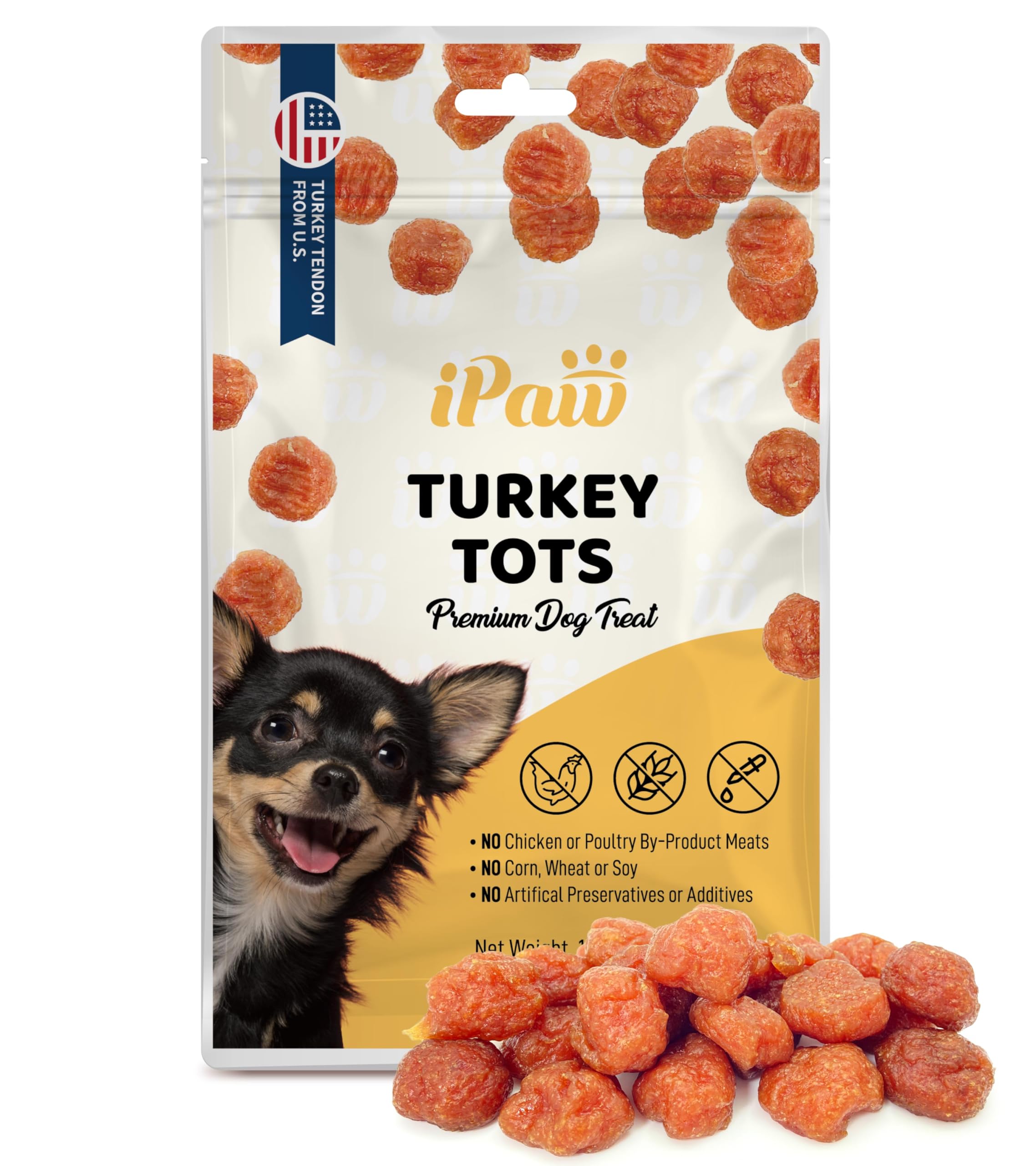 iPaw Turkey Tots Dog Treats for Puppy Training, All Natural Human Grade Dog Treat, US Sourced Raw Material, Hypoallergenic, Easy