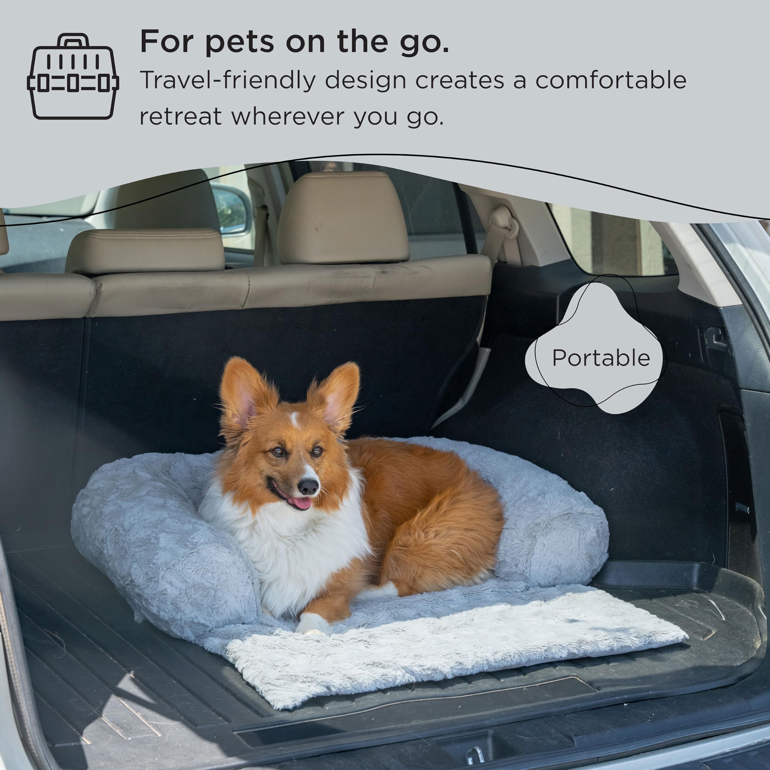 Best Friends By Sheri Calming Dog Blanket With Supportive Bolster, Machine Washable Faux Fur Pet Throw, Gray, Medium