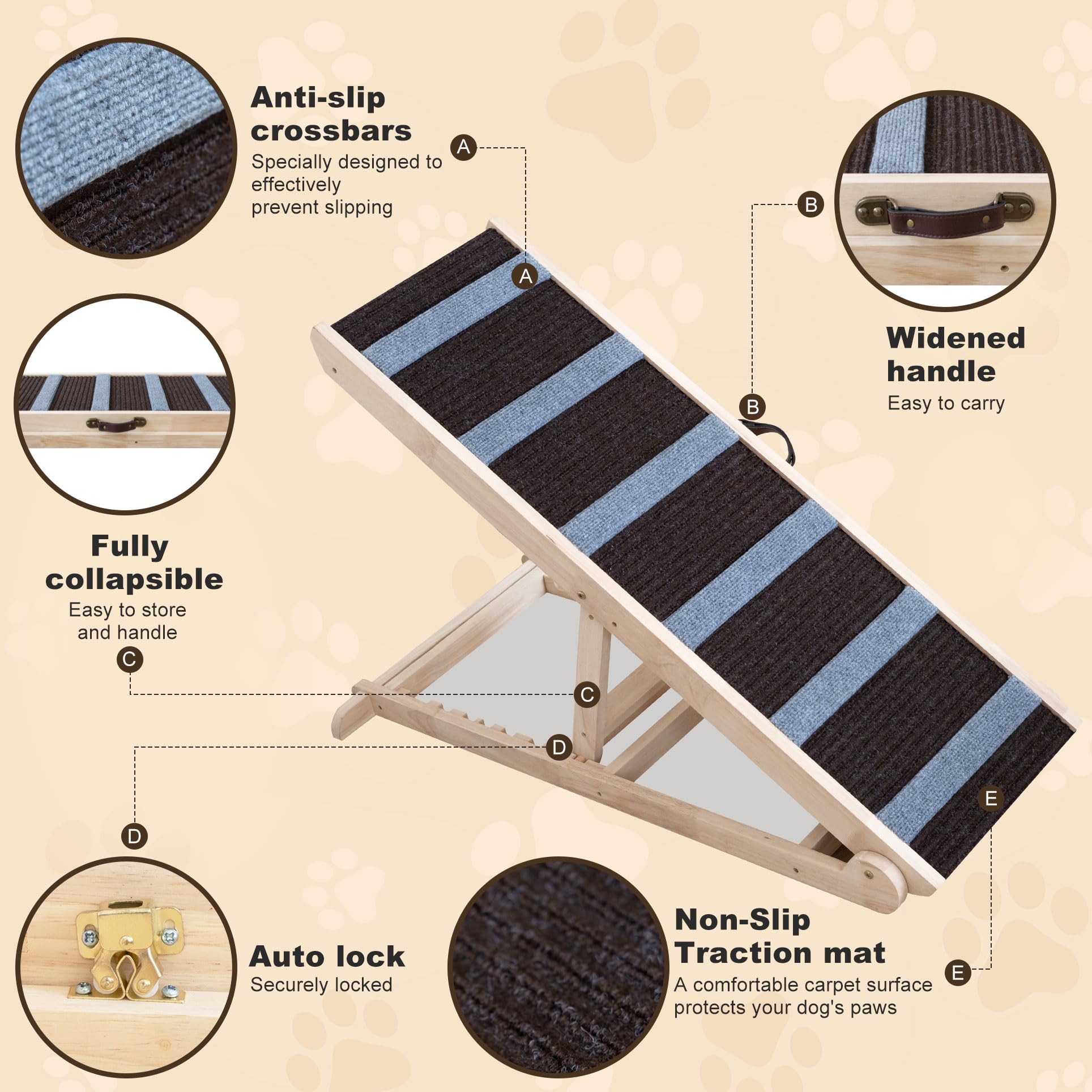 Unqbwe Dog Ramp For Bed, Adjustable & Folding With 6 Adjustable Height, Rugged, Anti-Slip, Dog Ramp For Couch, Folding Portable