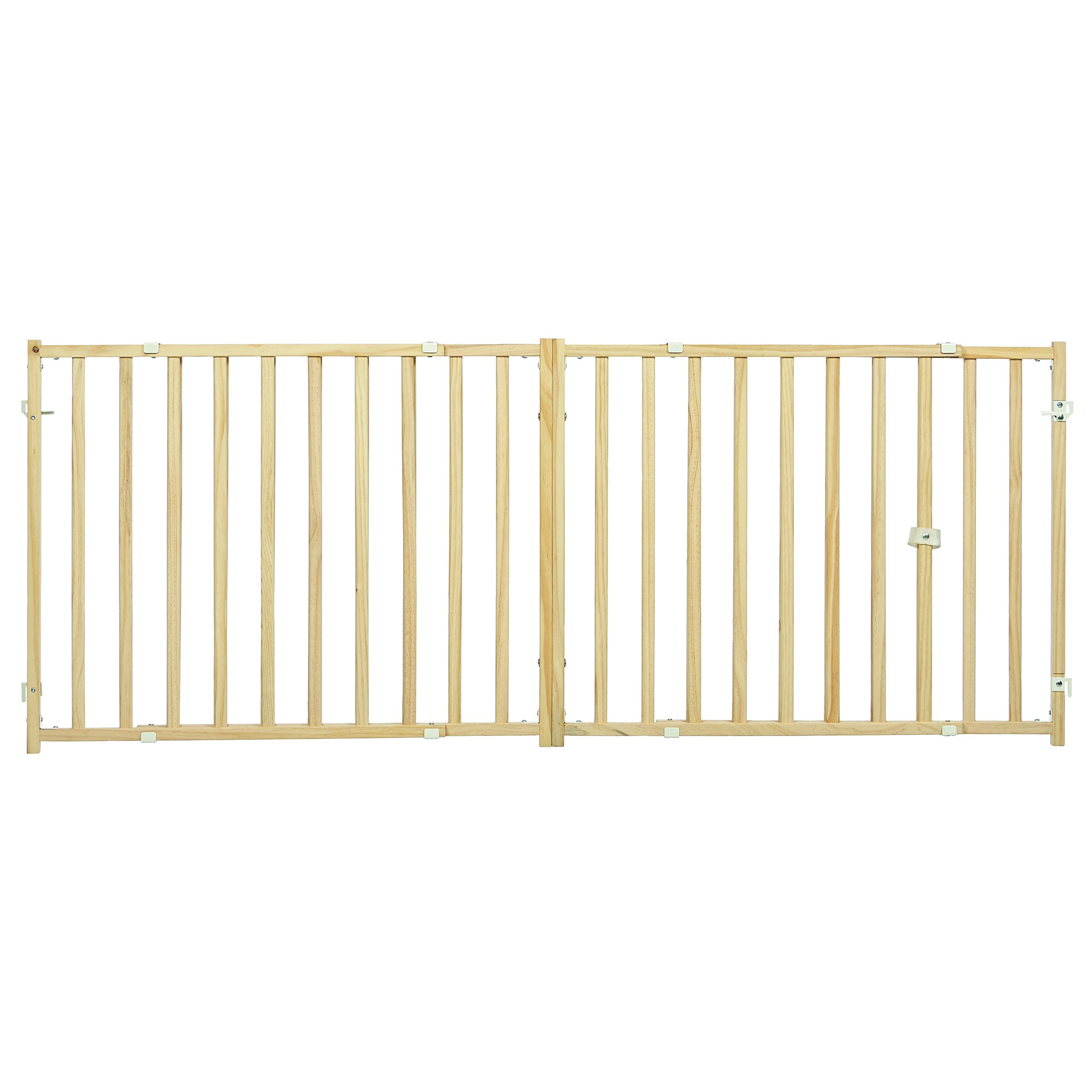 Midwest Home For Pets Extra-Wide Wooden Dog Gate, 24' High Pet Gate Expands From 50' - 94' Inches, Natural Wood