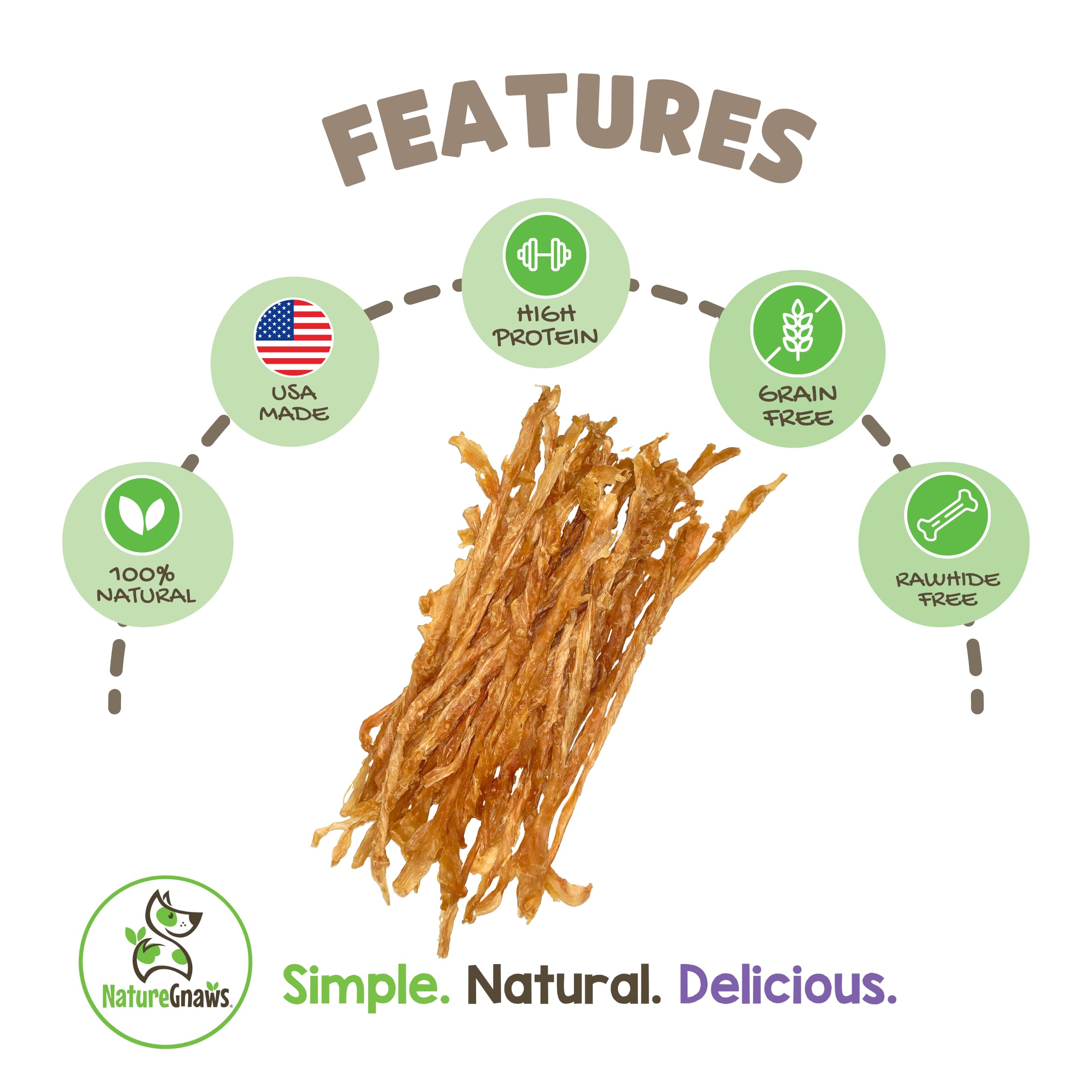 Nature Gnaws Turkey Tendons for Dogs - Grain Free Chew Treats, 8oz, Natural, Premium Quality