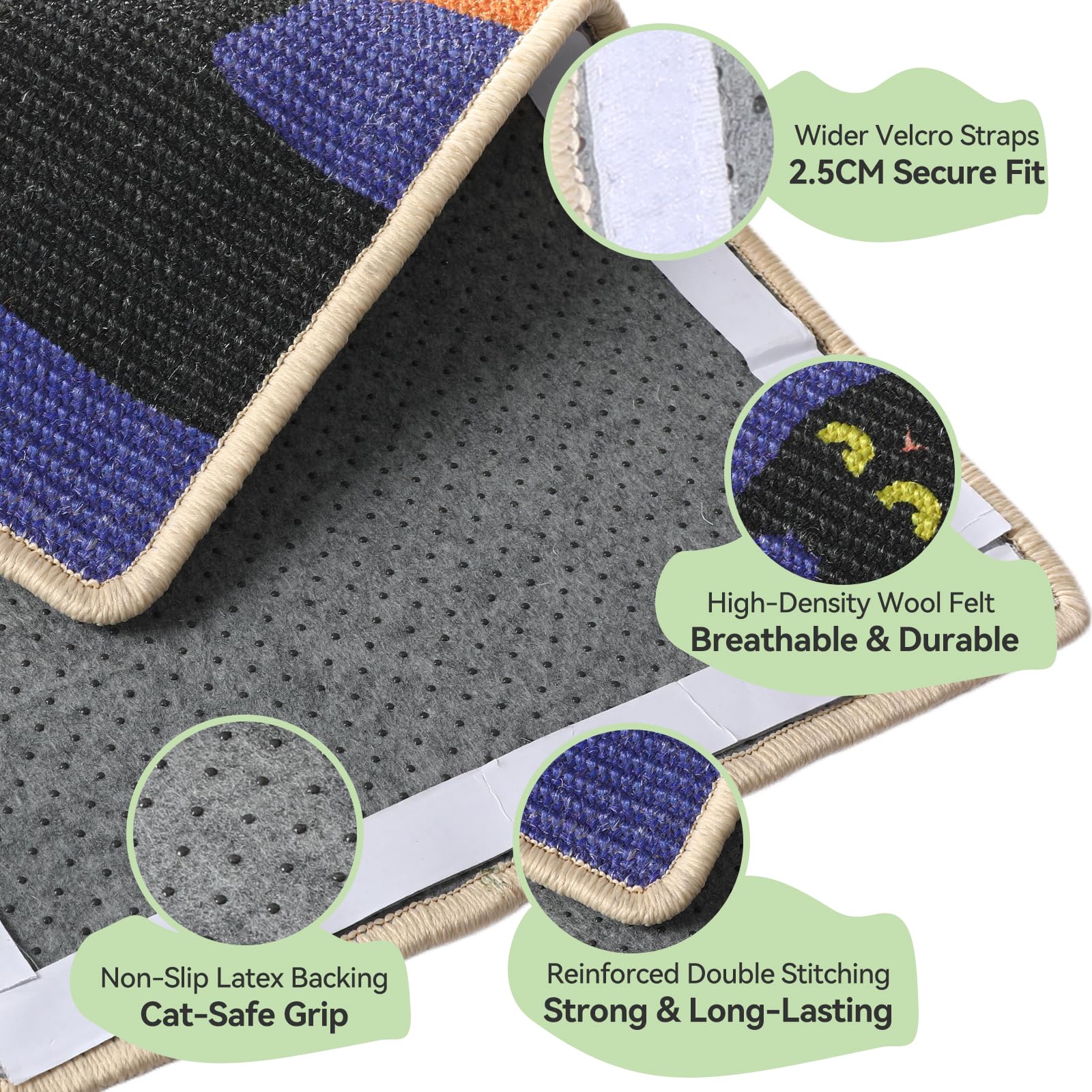 3-In-1 Sisal Cat Scratcher Mat 23.6X15.7'' Protects Carpet Couch & Furniture With Sticker Tape, Floor & Wall Cat Scratching Pad,