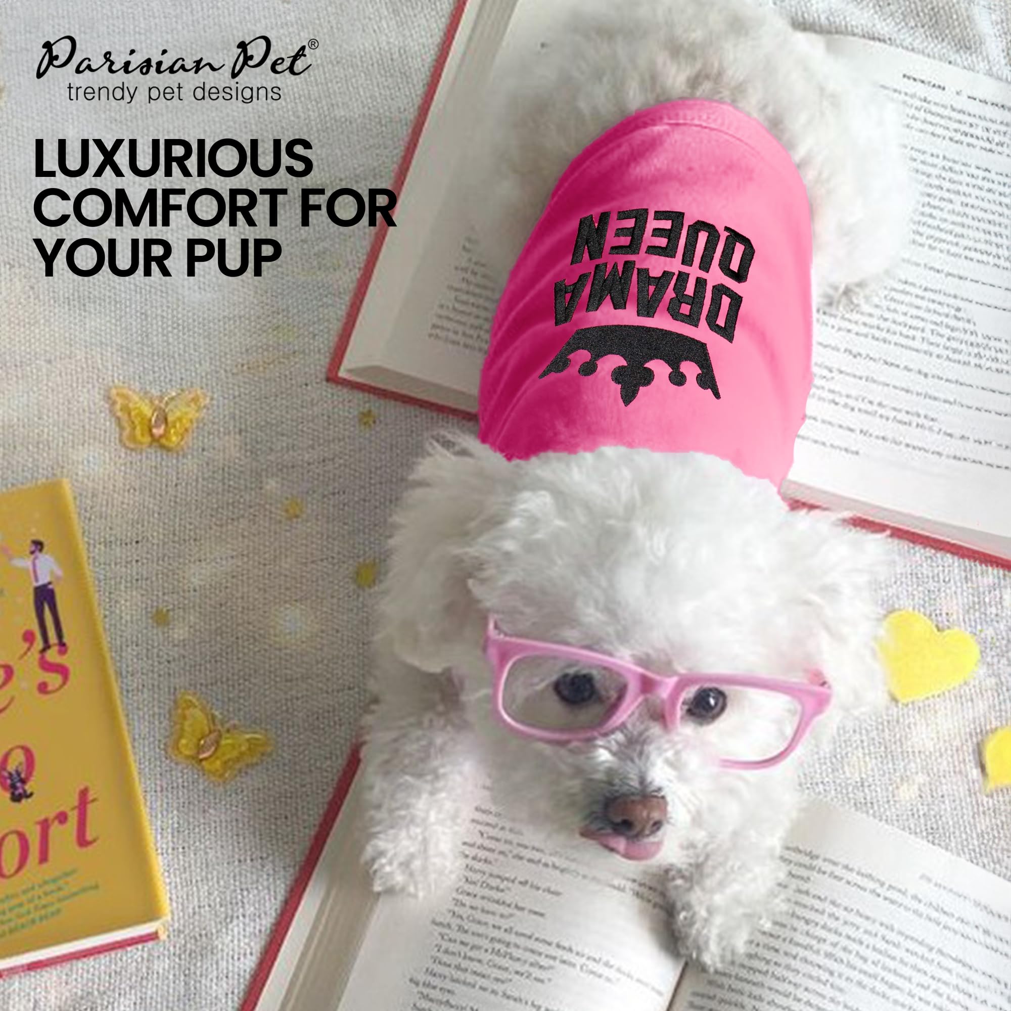 Parisian Pet Dog Tshirt - Embroidered “ Drama Queen “ Girl Dog Shirt - Breathable And Lightweight Dog Clothes - Sleeveless Pink Dog Tee Shirts - Machine Washable Dog Shirt For Large Dogs - L