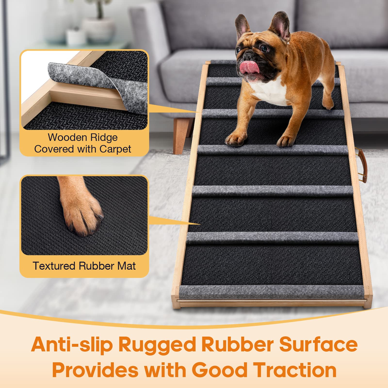 Dog Ramp for Bed - Extra Wide - Excellent Traction, Pet Ramp for Small Large Dogs to Get on Couch Car, Non-Slip Rubber Surface,